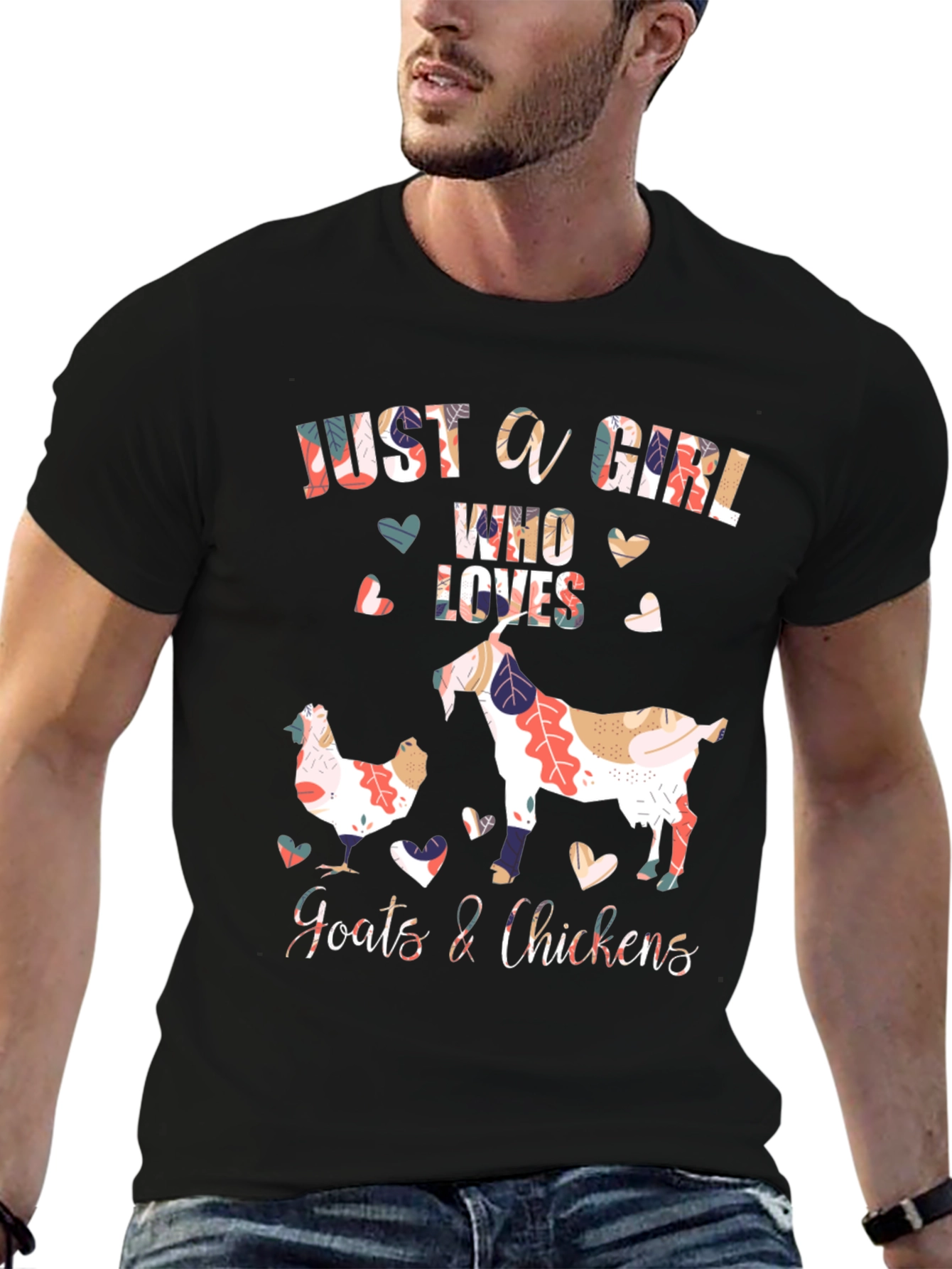 Black Just A Girl Who Loves Goats & Chickens Graphic T-Shirt view 6