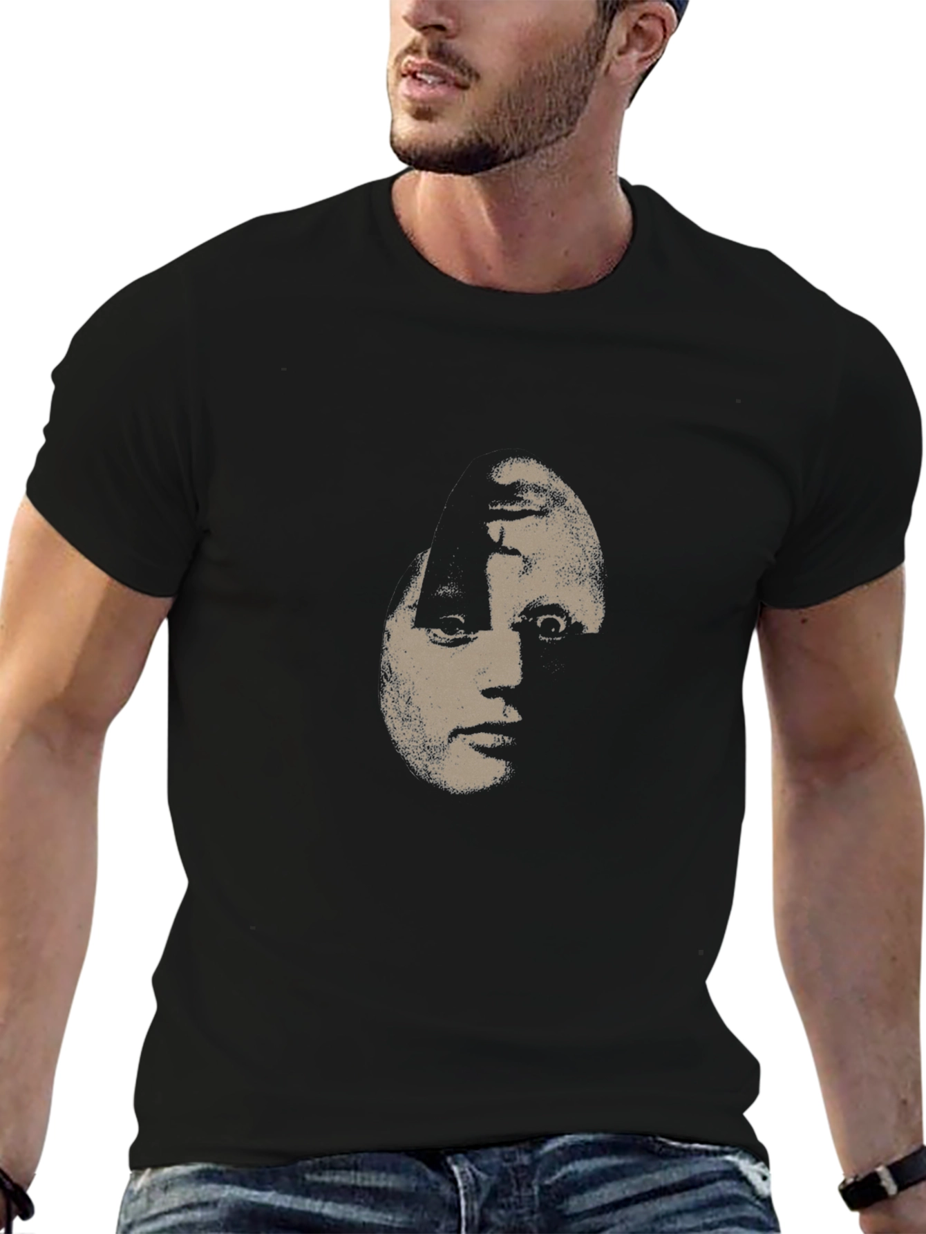 Black Creepy Face Graphic Black T-Shirt view 6