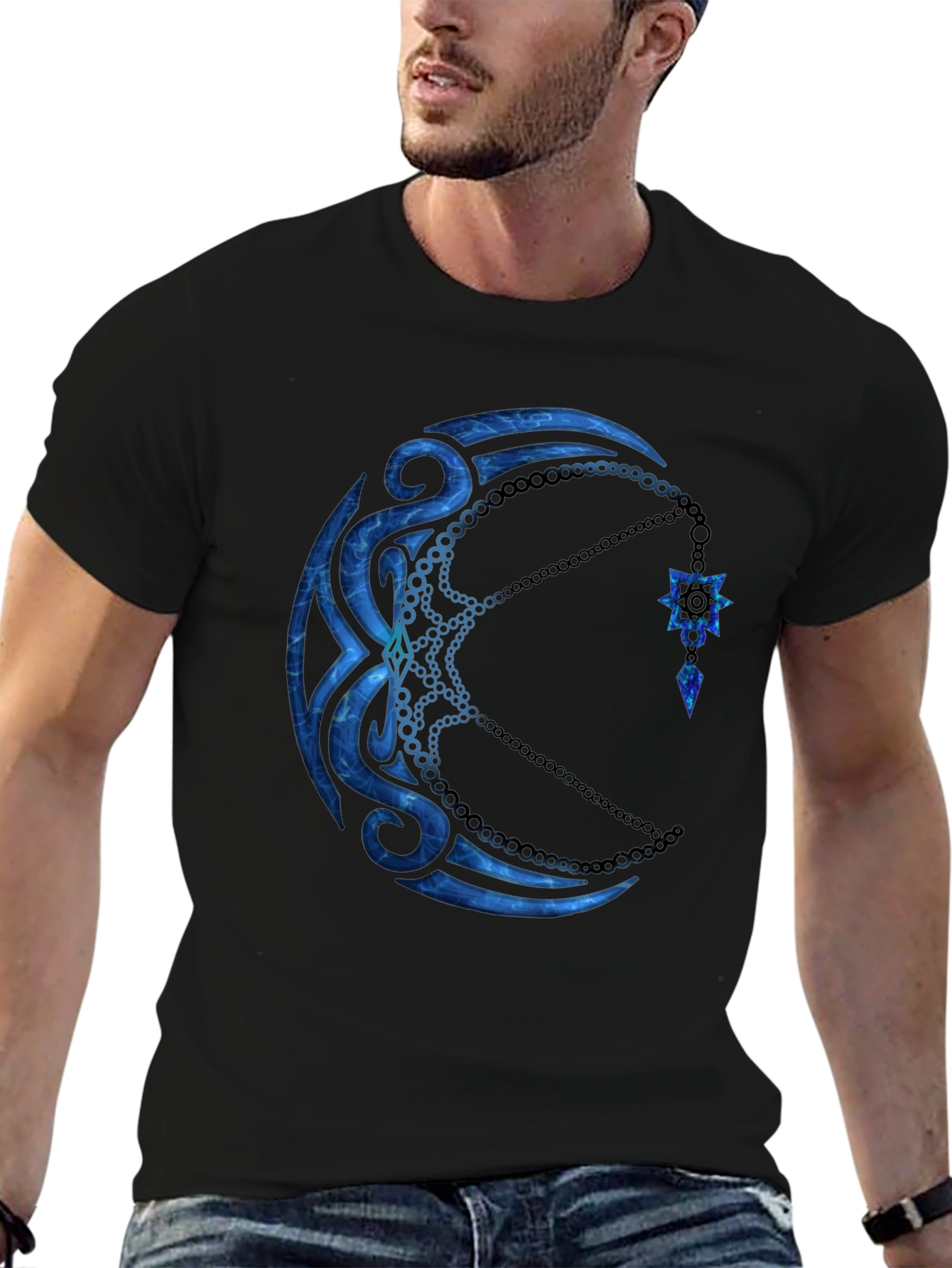 Black Tribal Moon Graphic Black T-Shirt view 6