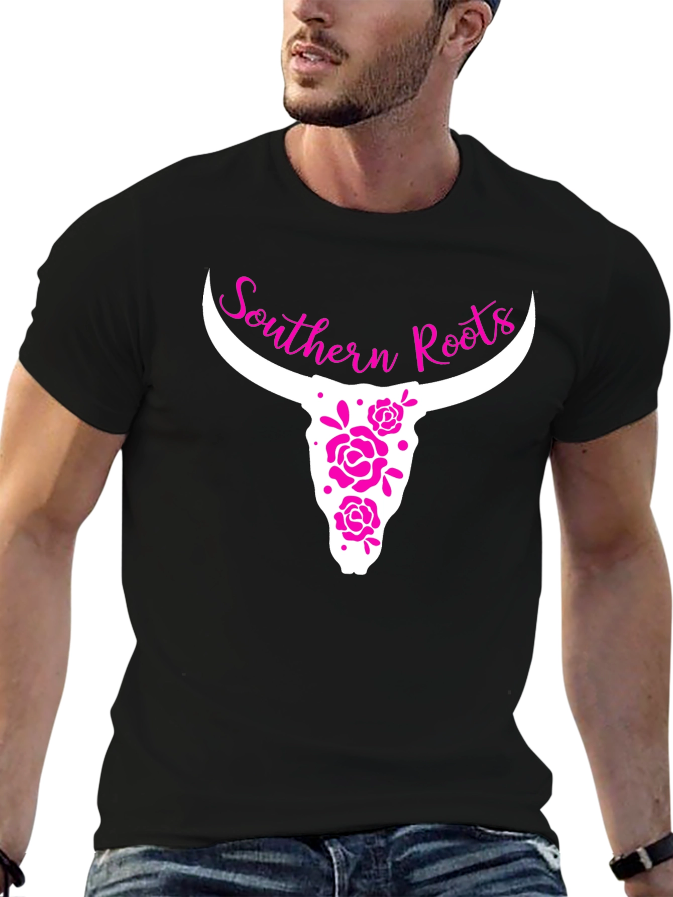 Black Southern Roots Bull Skull Graphic Tee view 6