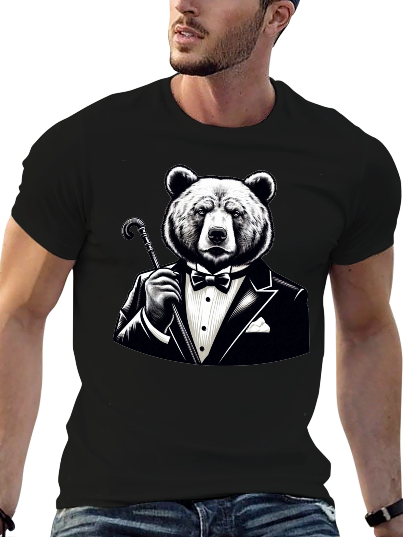 Black Bear in Tuxedo Graphic T-Shirt - Stylish Novelty Tee view 6