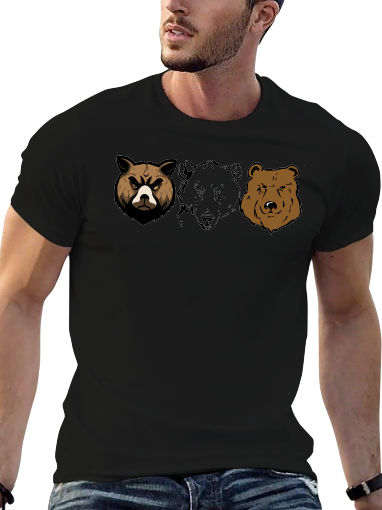 Black Bear Trio Graphic T-Shirt - Black Cotton Tee view 6