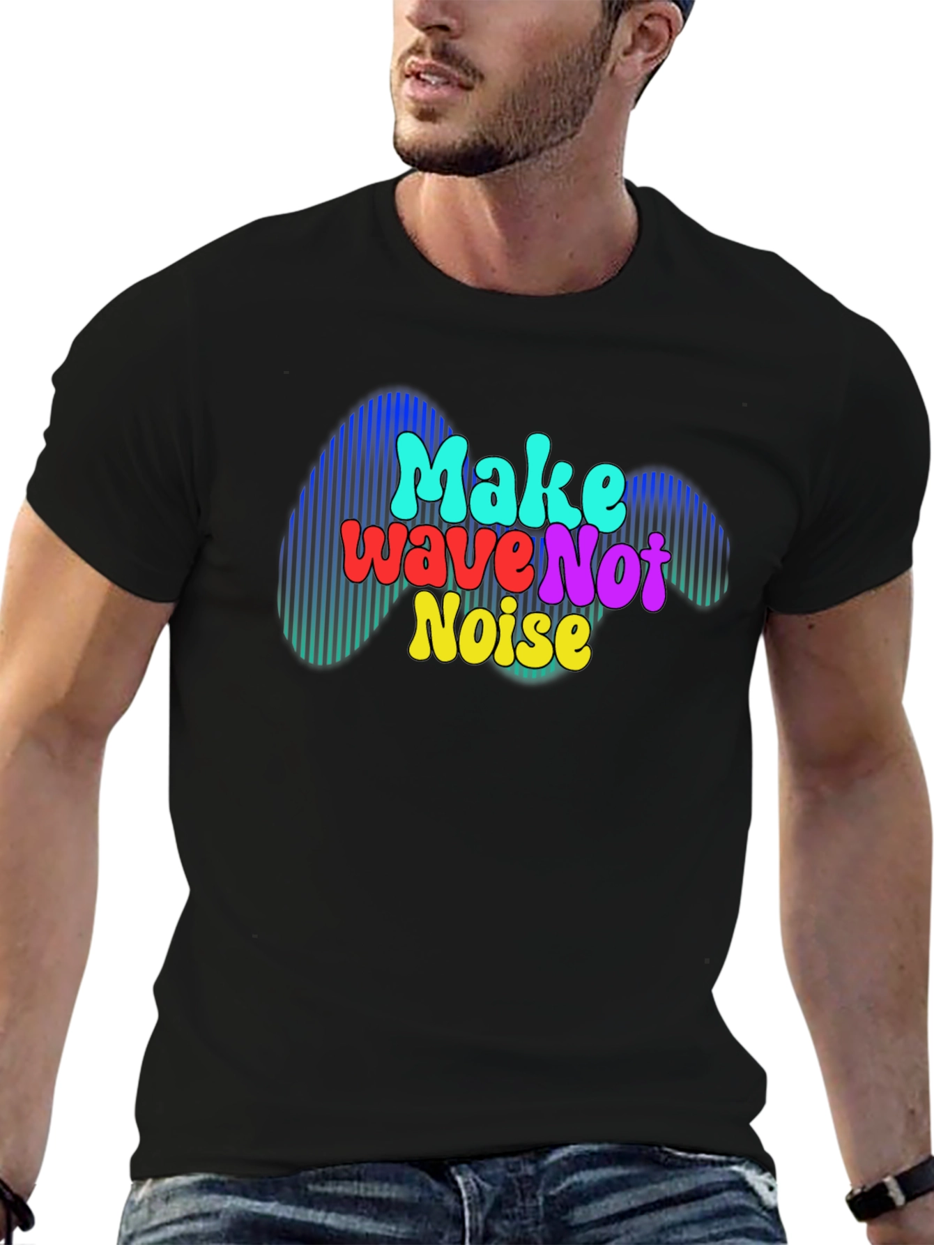 Black Make Wave Not Noise Graphic T-Shirt view 6