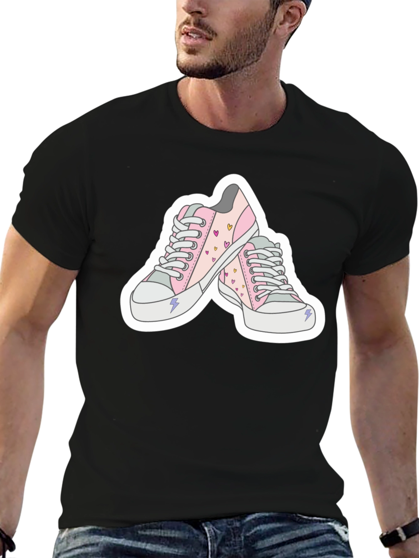 Black Sneaker Tee - Pink Heart Sneakers view 6