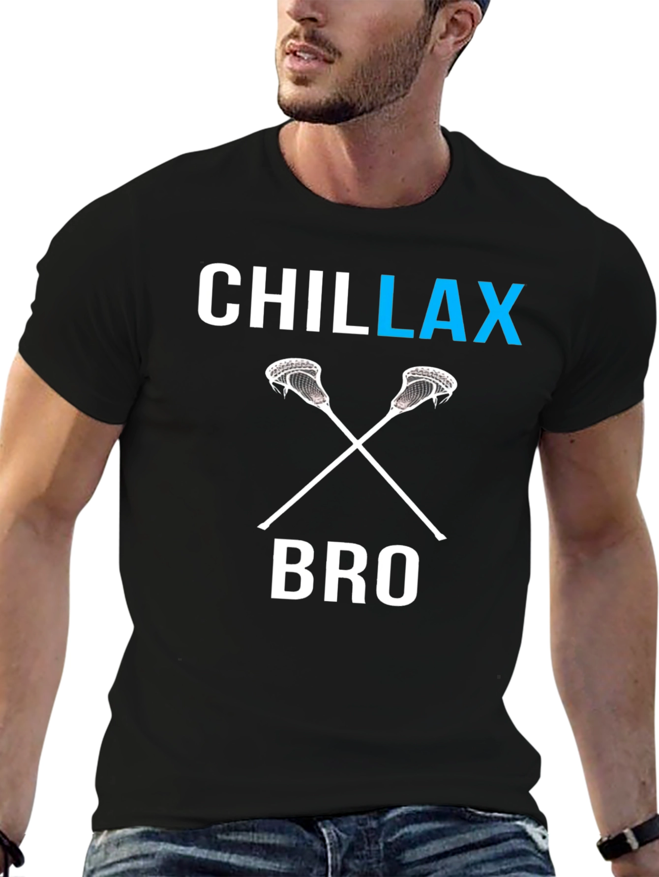 Black Chillax Bro Lacrosse Graphic T-Shirt view 6
