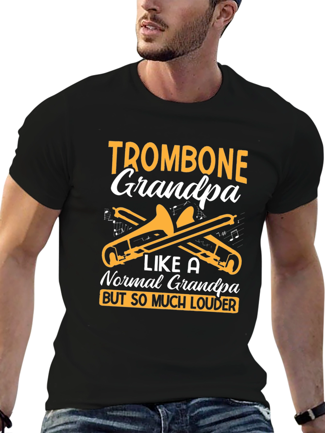 Black Trombone Grandpa T-Shirt - Loud & Proud Musician view 6