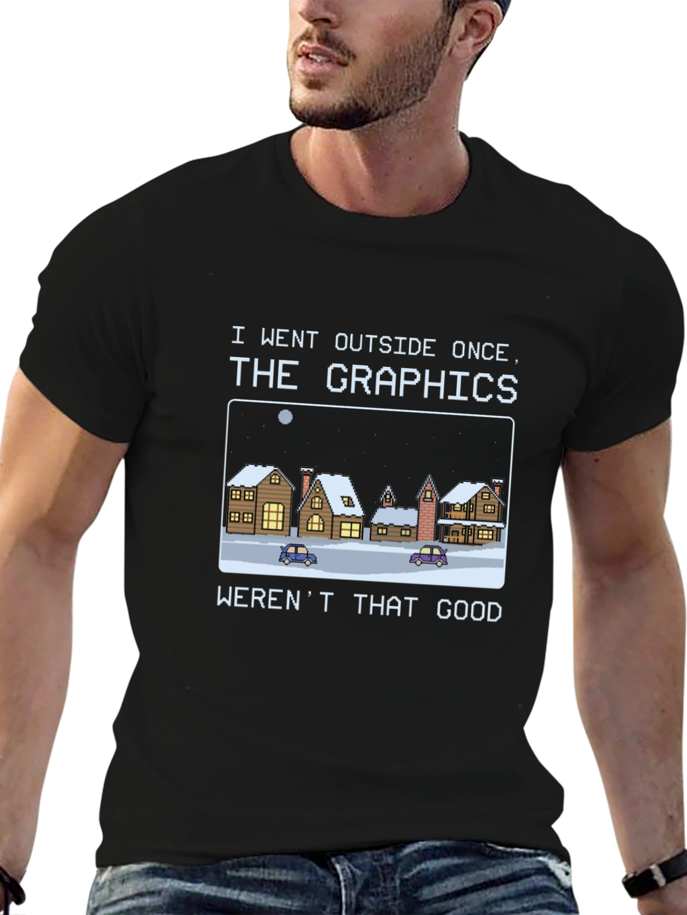 Black Funny Graphics T-Shirt - Gamer Pixel Art Tee view 6