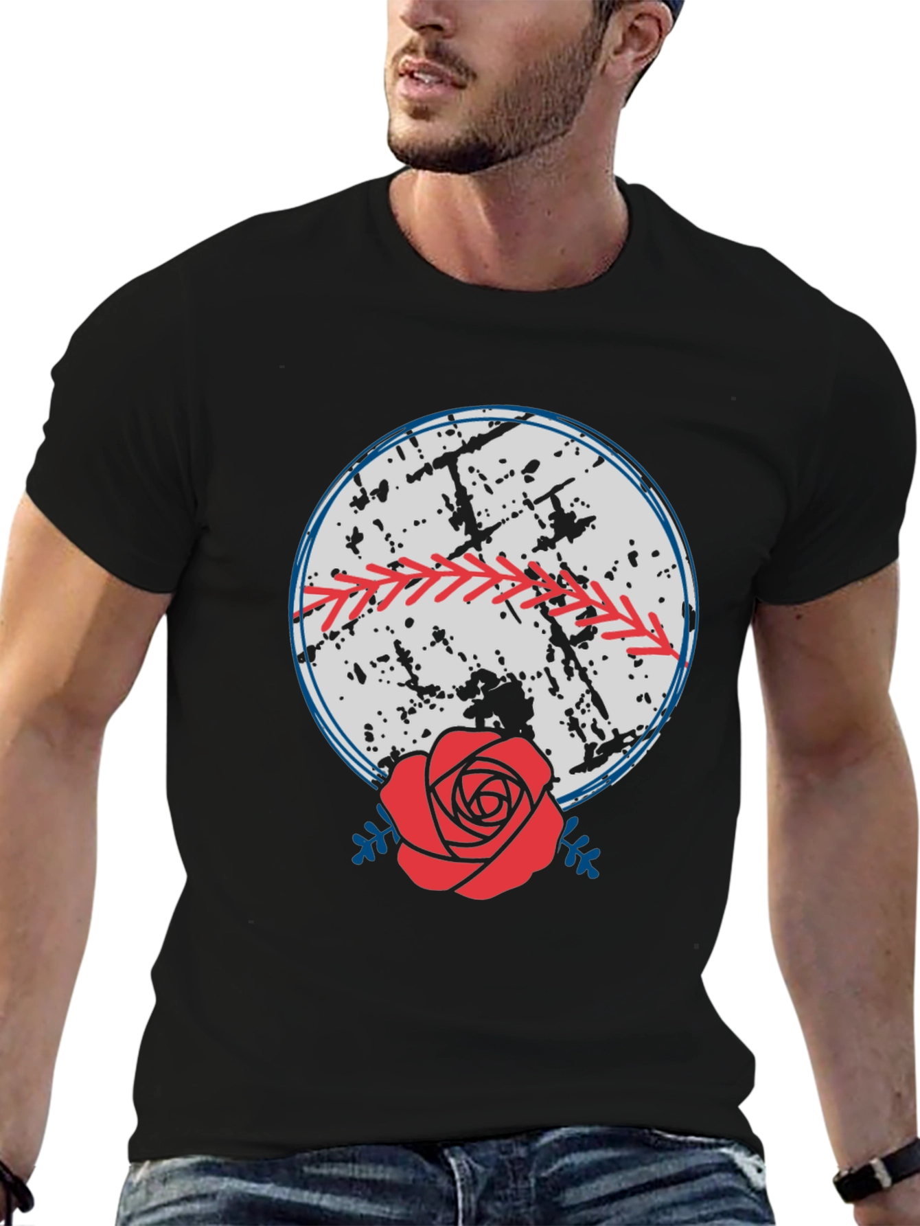 Black Baseball & Rose Graphic Tee - Stylish Comfort view 6