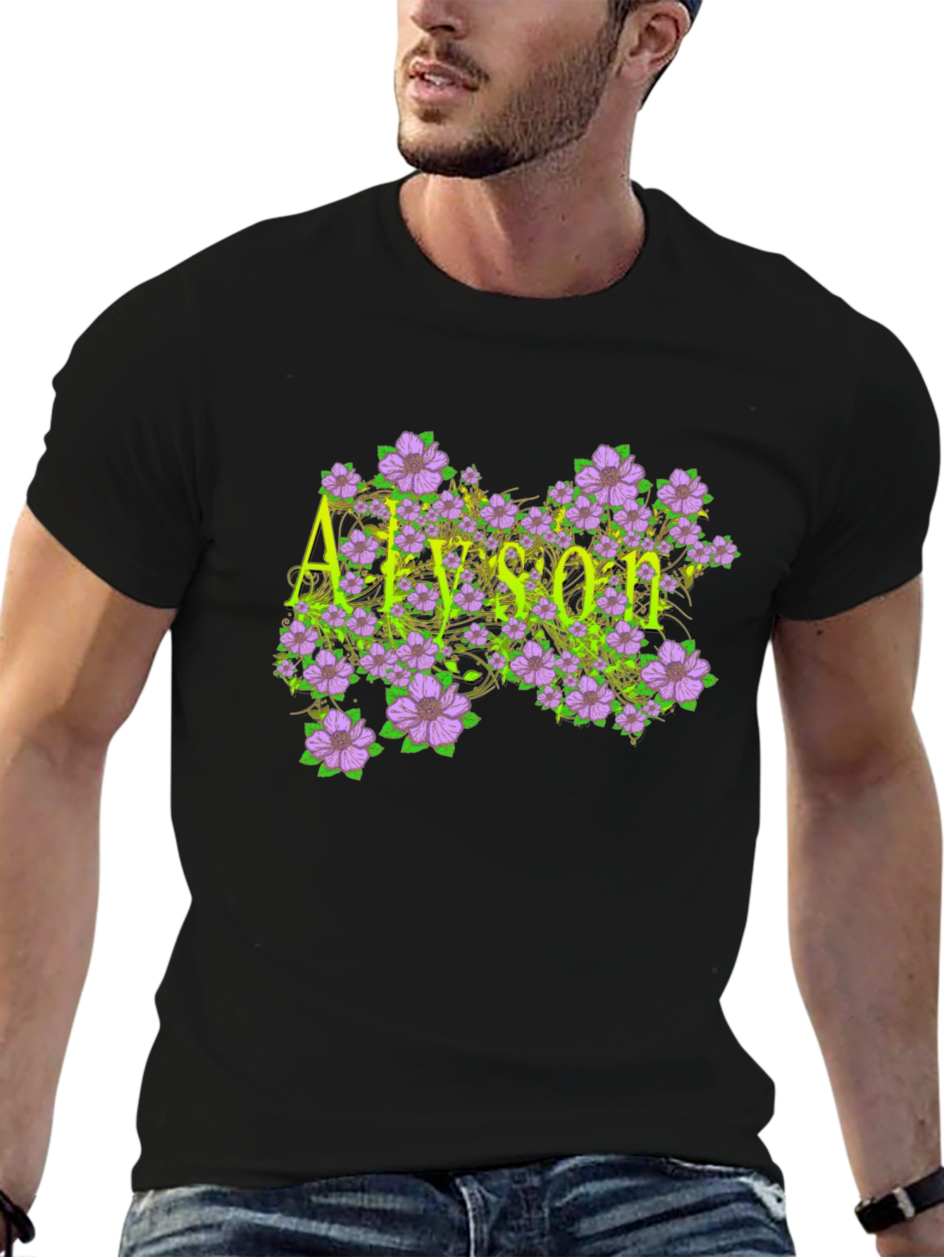 Black Alyson Floral Personalized Black T-Shirt view 6