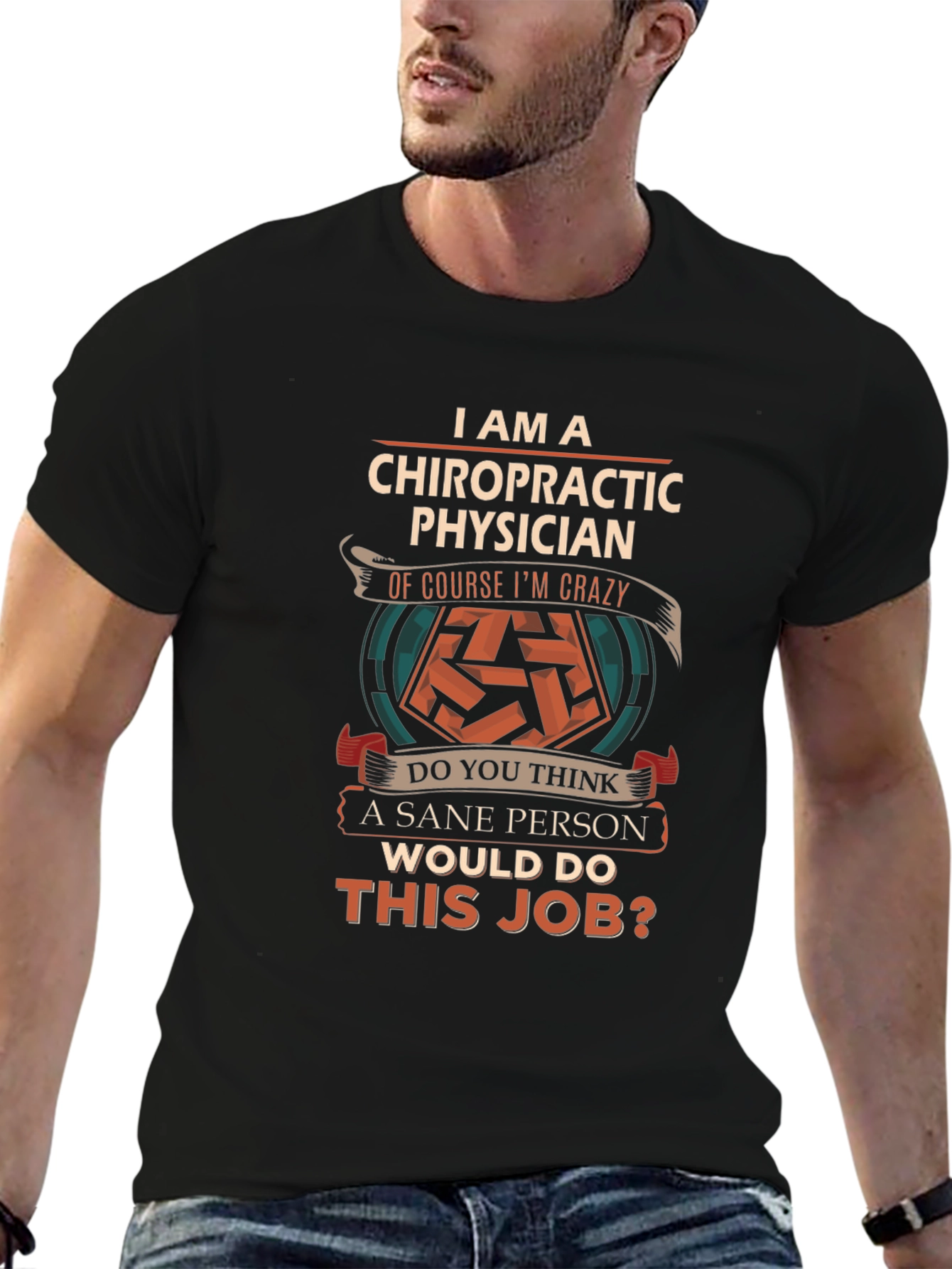 Black Chiropractic Physician Crazy Job T-Shirt view 6