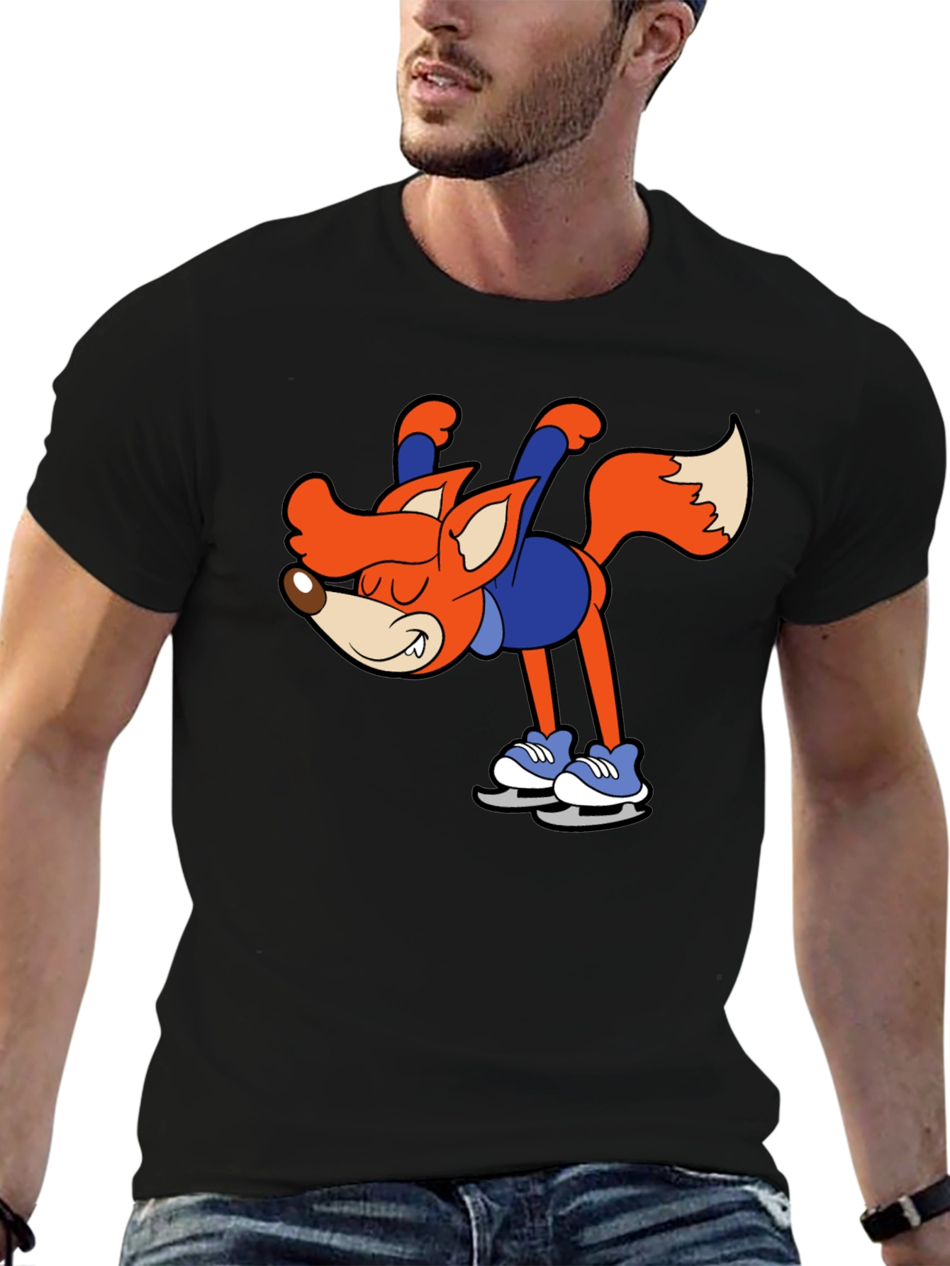 Black Skating Fox Graphic T-Shirt view 6