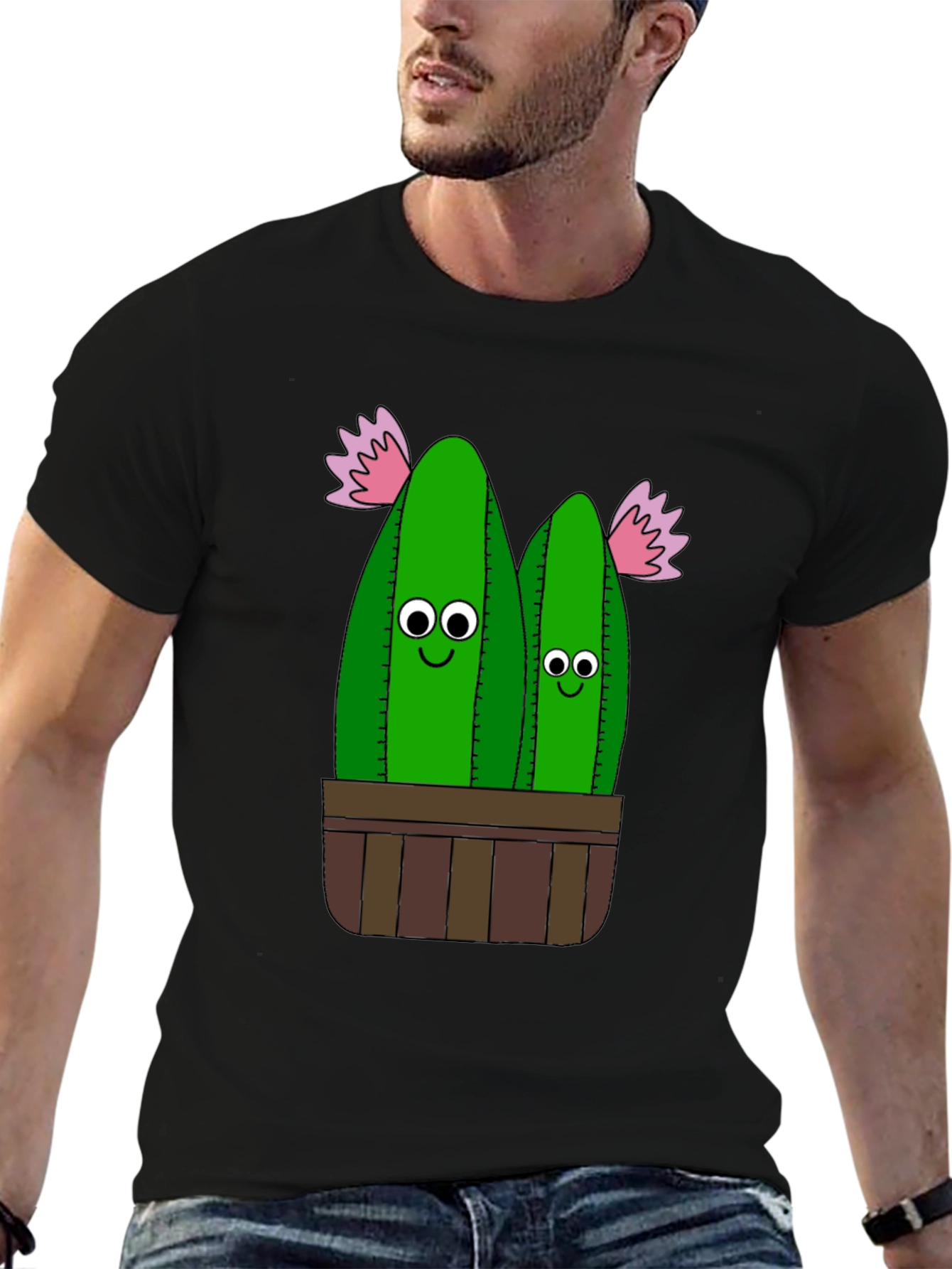 Black Funny Cactus Plant Graphic T-Shirt view 6