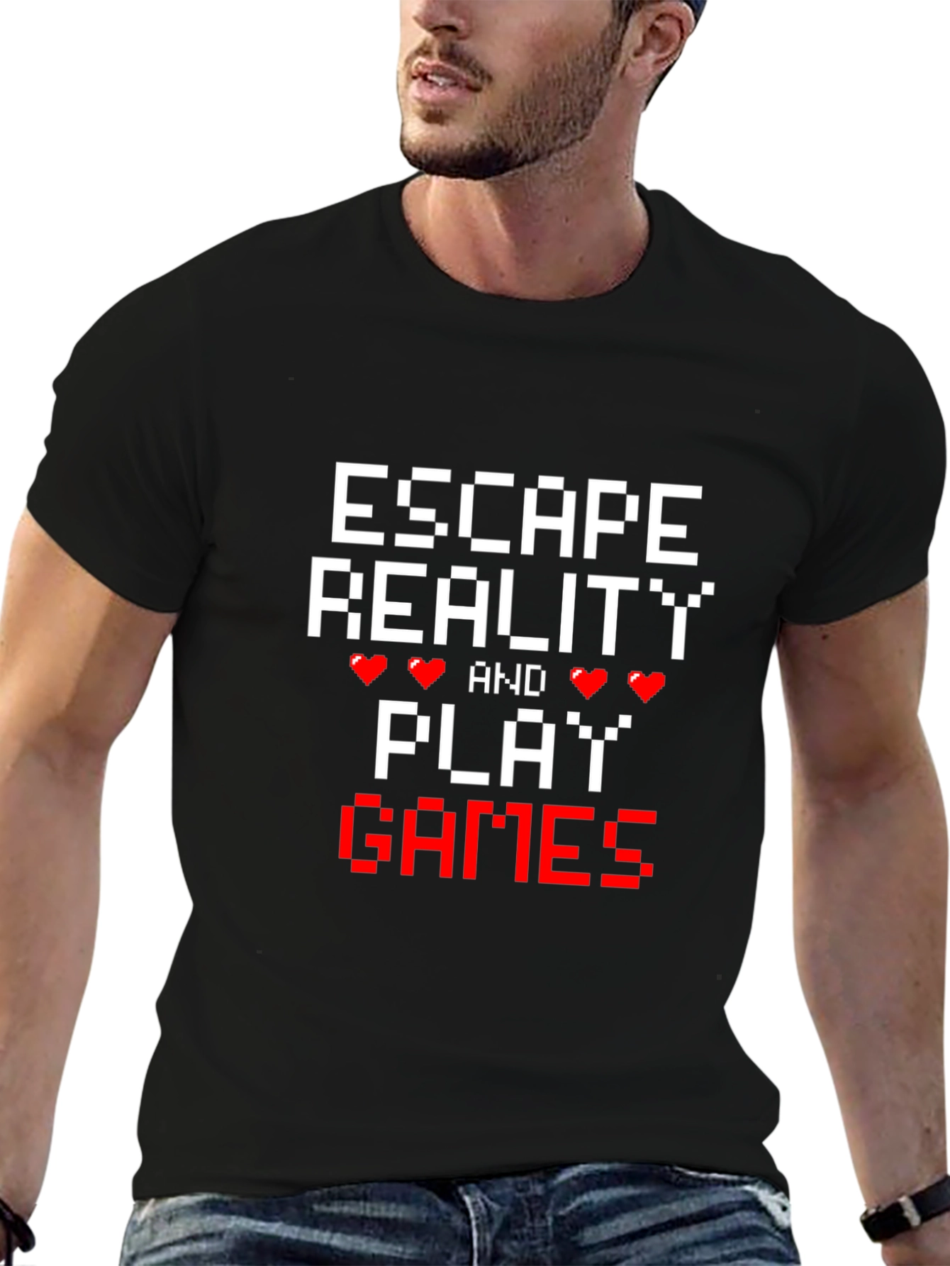 Black Escape Reality T-Shirt - Gamer Pixel Graphic Tee view 6