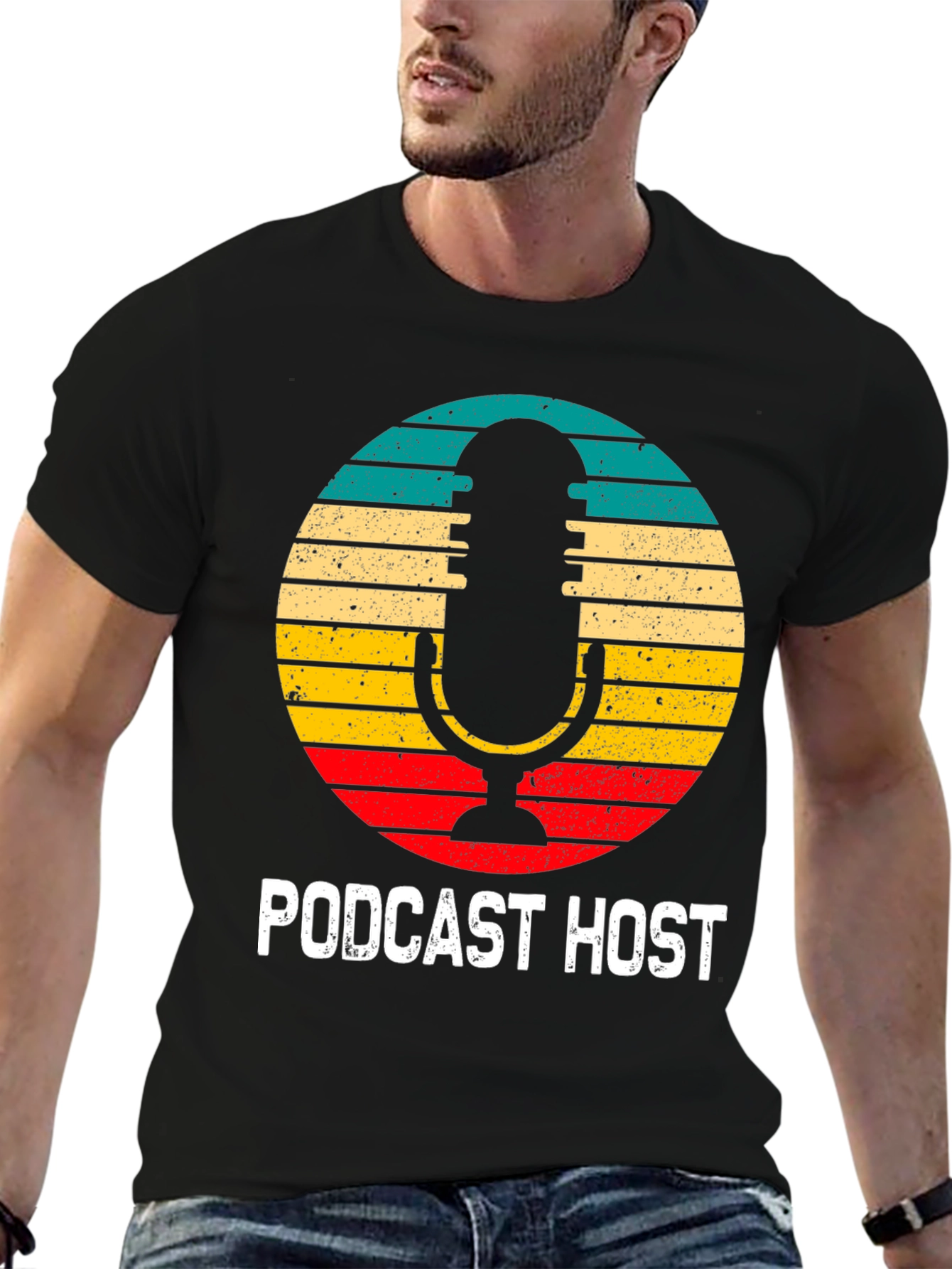 Black Podcast Host Retro T-Shirt view 6