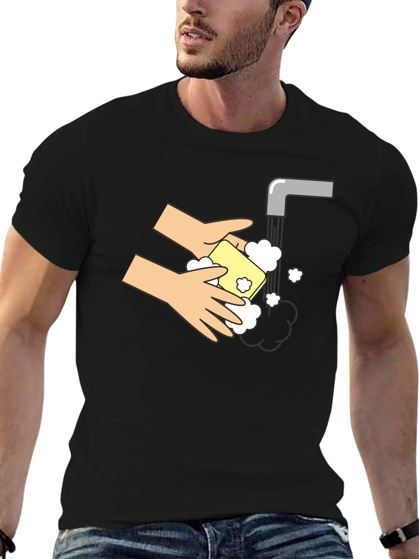 Black Wash Your Hands Graphic T-Shirt view 6