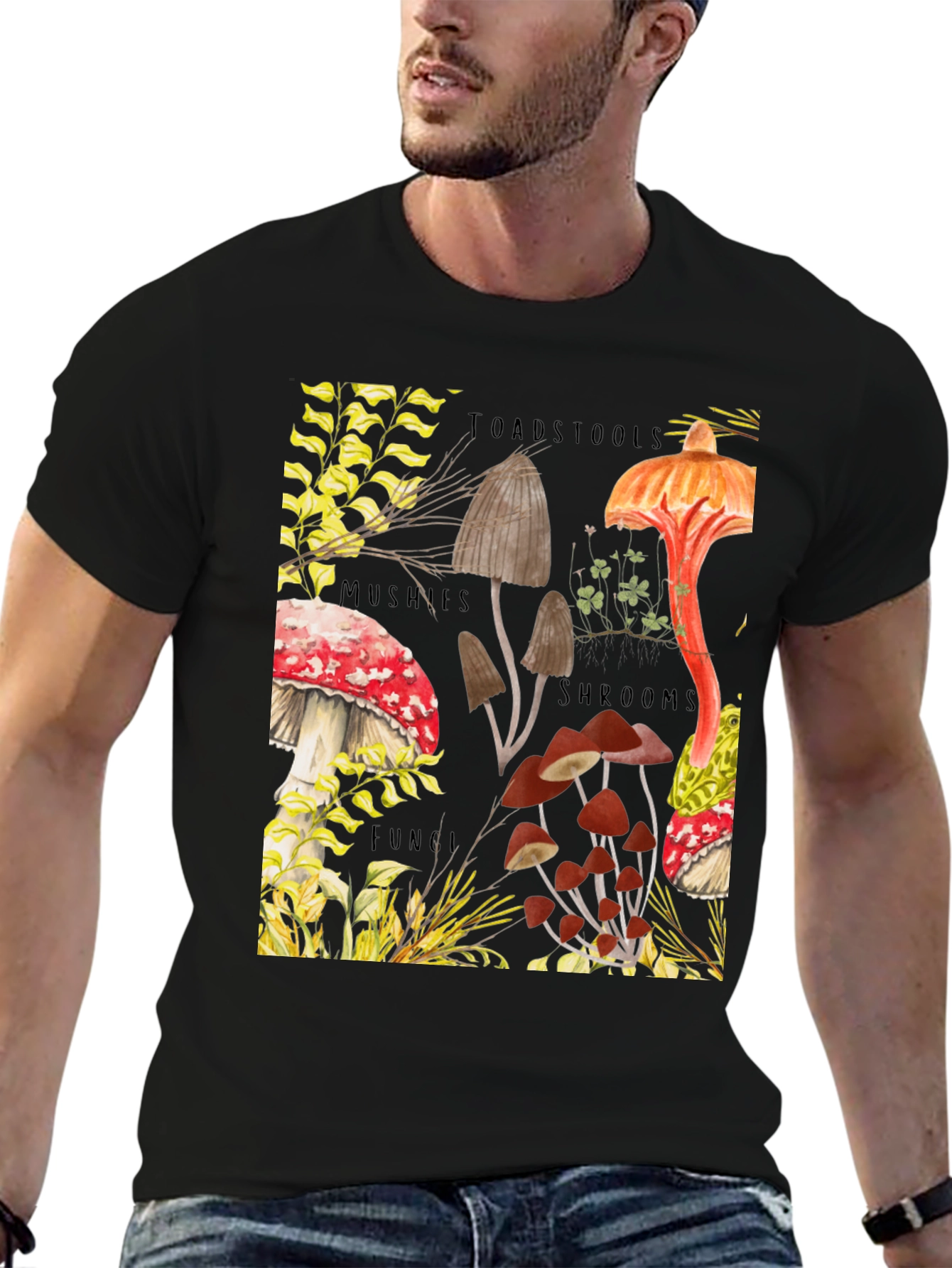 Black Mushroom Print T-Shirt - Fun Guy Apparel view 6