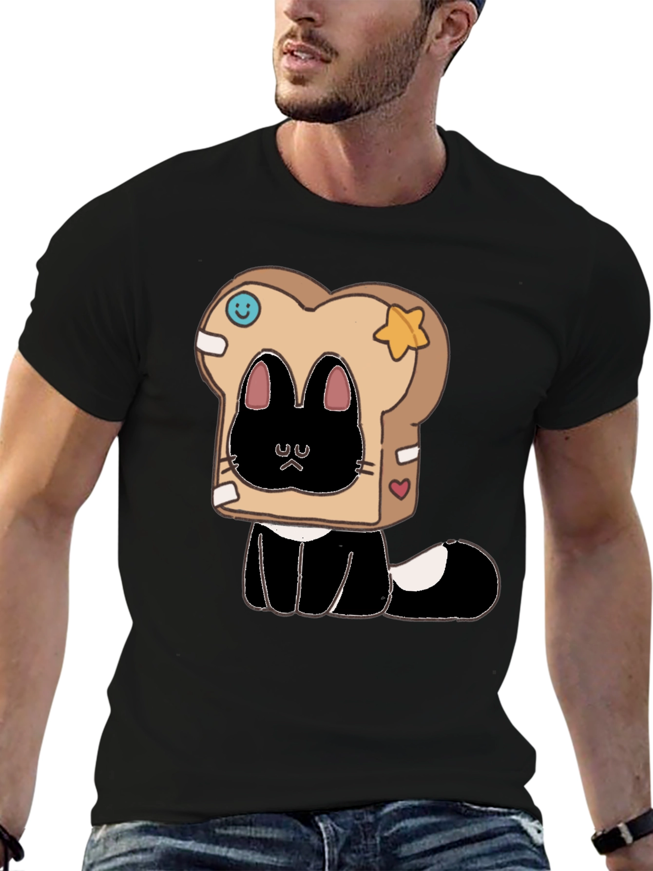 Black Cute Cat in Toast T-Shirt view 6