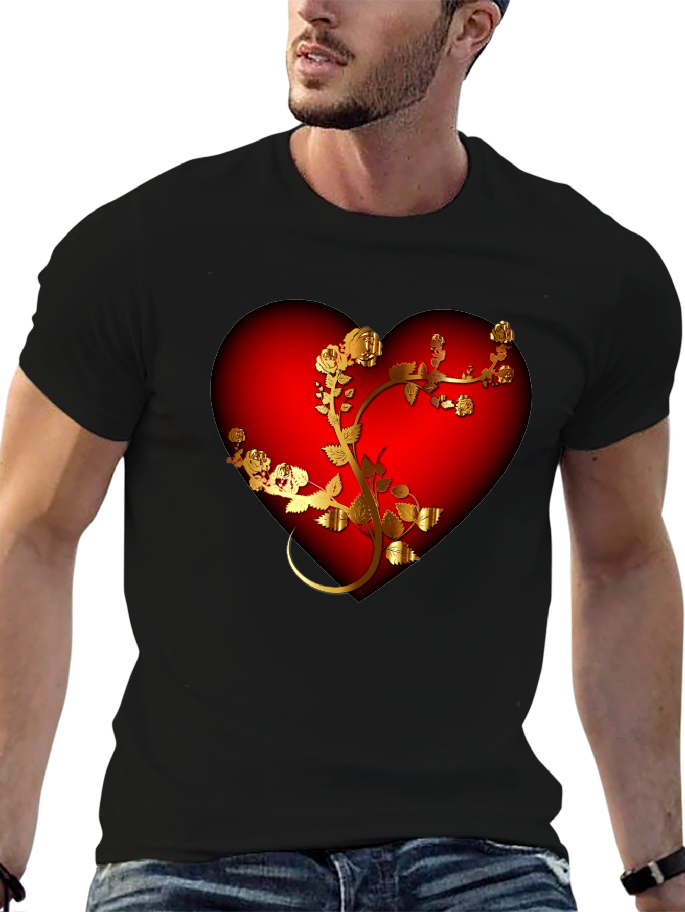 Black Romantic Heart & Rose T-Shirt - Black view 6