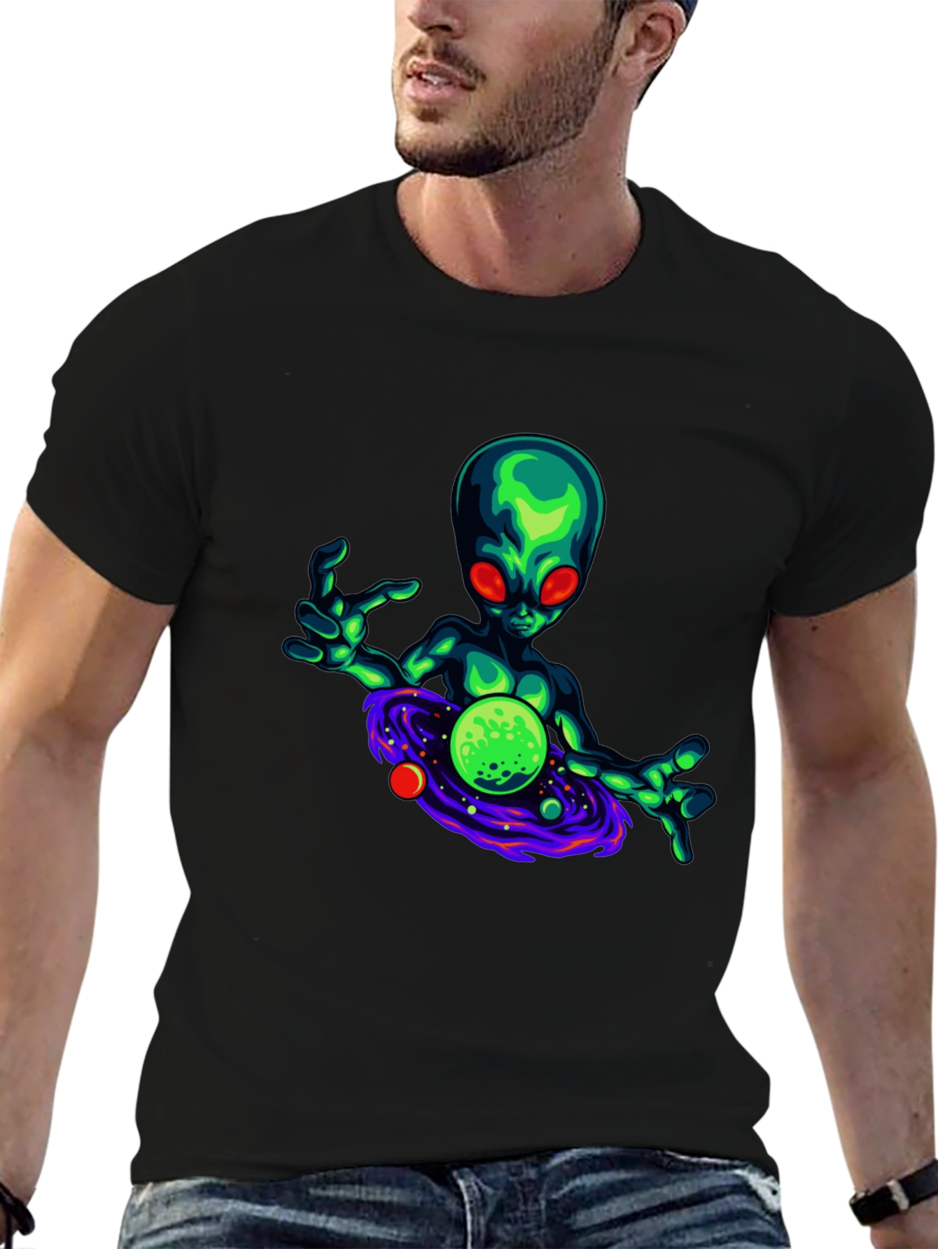 Black Alien Graphic T-Shirt - Black Cotton Blend view 6