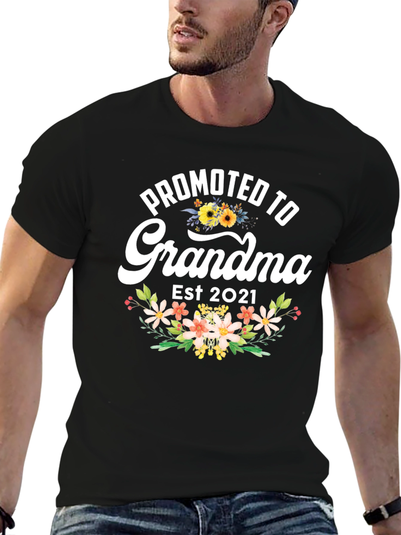 Black Promoted to Grandma Est 2021 T-Shirt view 6