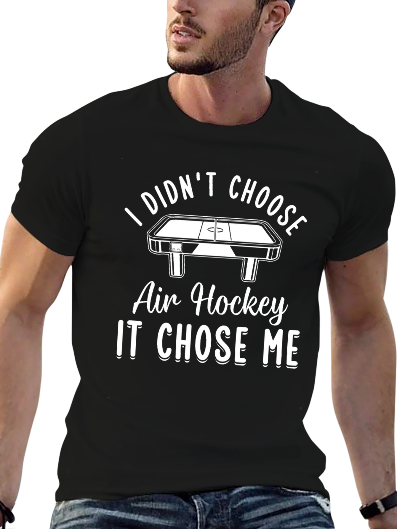 Black Air Hockey Chose Me Black T-Shirt view 6
