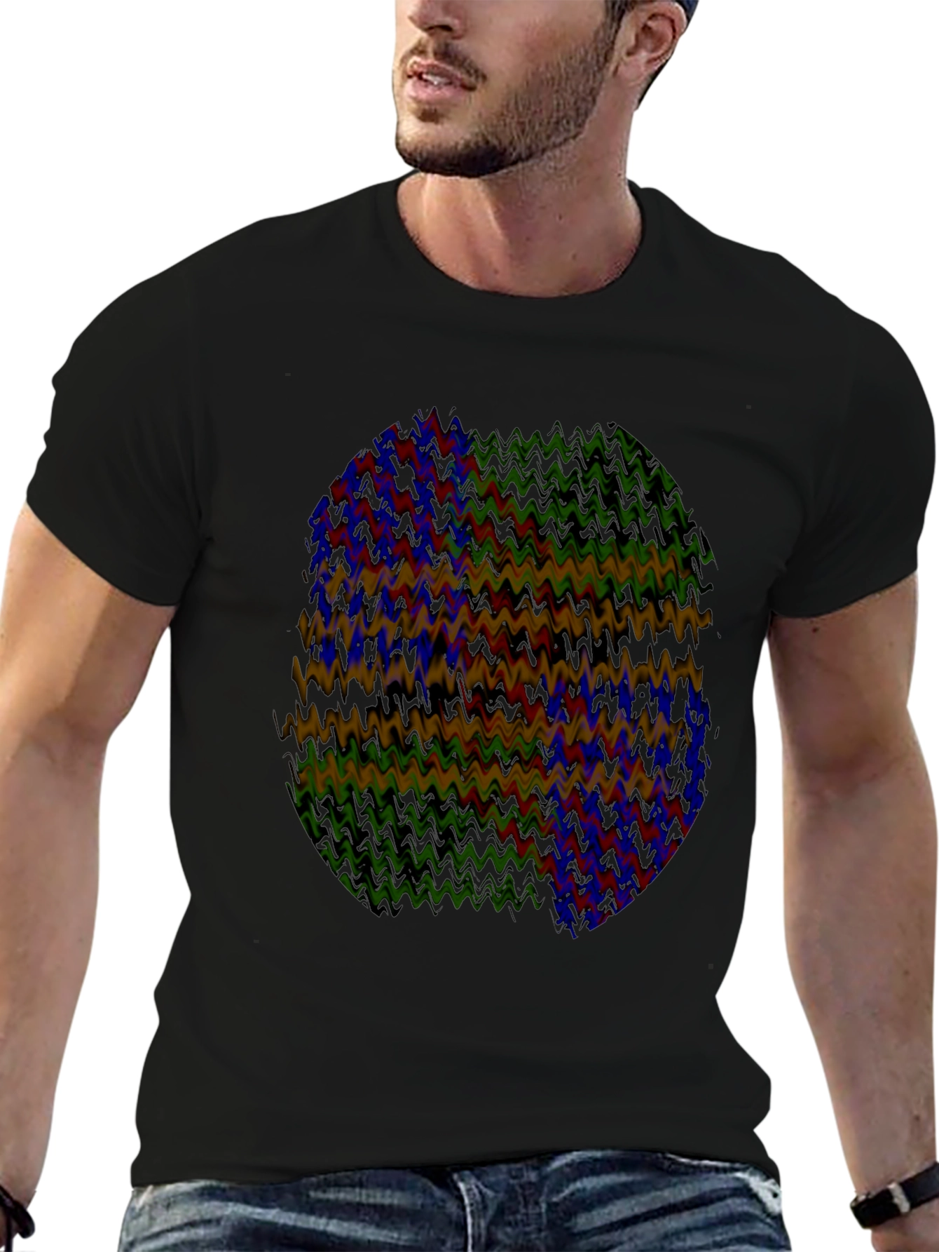 Black Abstract Wavy Pattern Black T-Shirt view 6