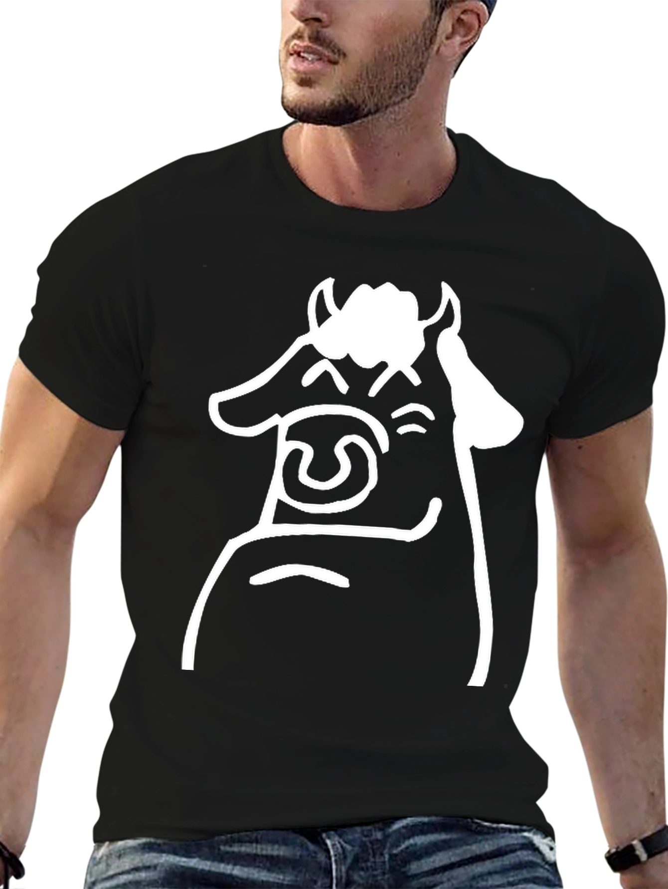 Black Cartoon Cow Graphic Tee - Black T-Shirt view 6