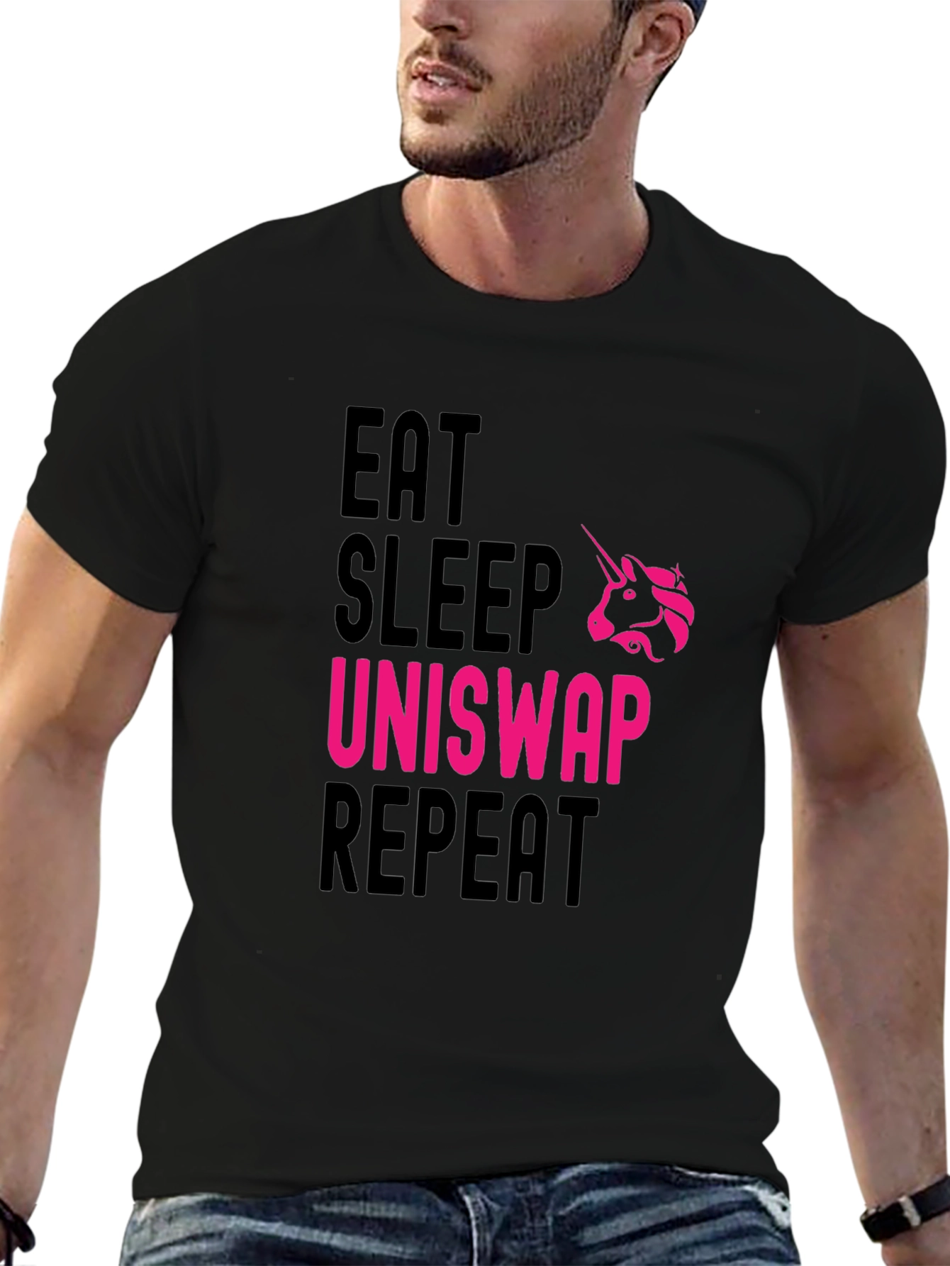 Black Eat Sleep Uniswap Repeat Black T-Shirt view 6
