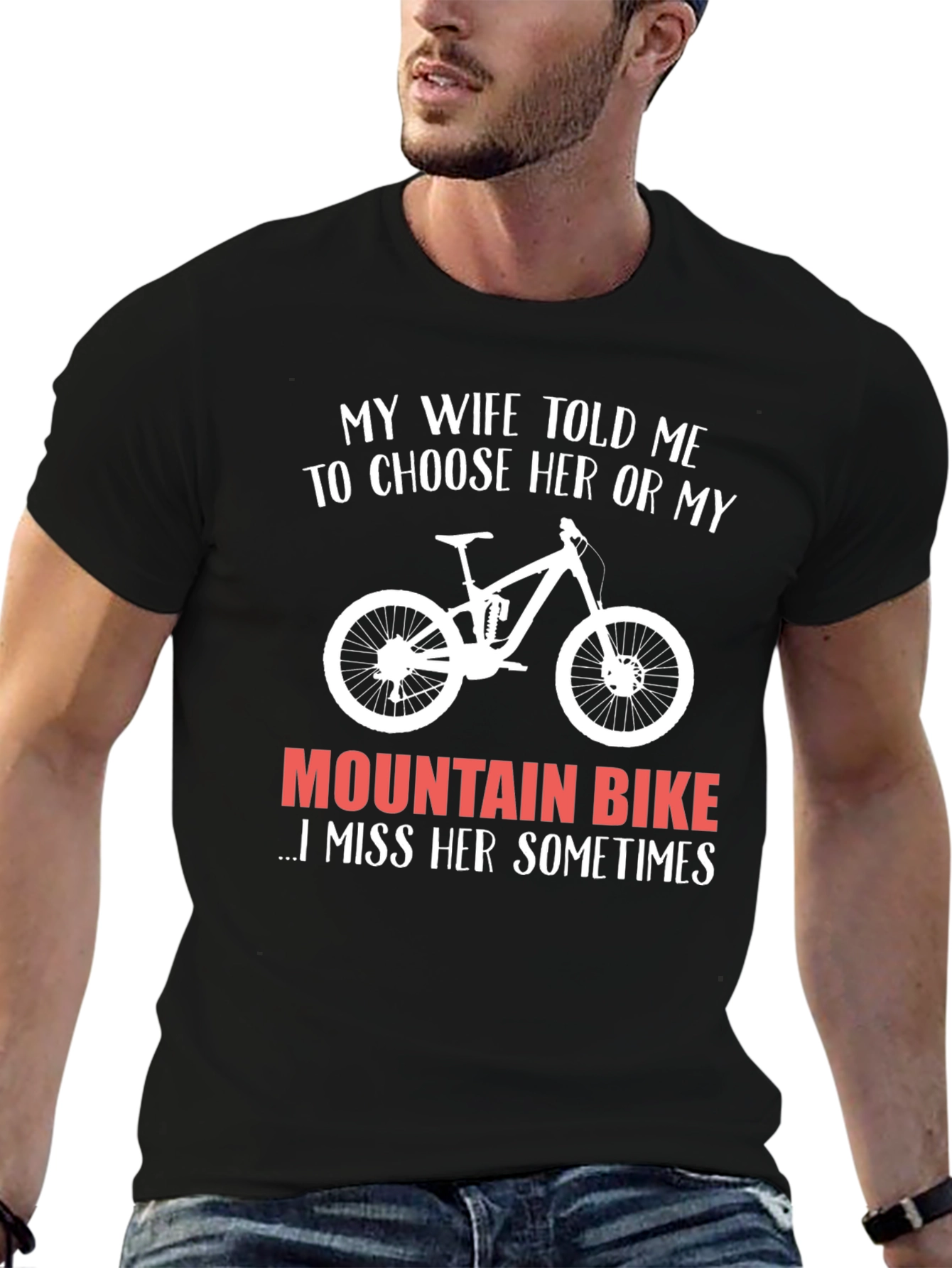 Black Funny Mountain Bike T-Shirt - Choose Her or My Bike! view 6