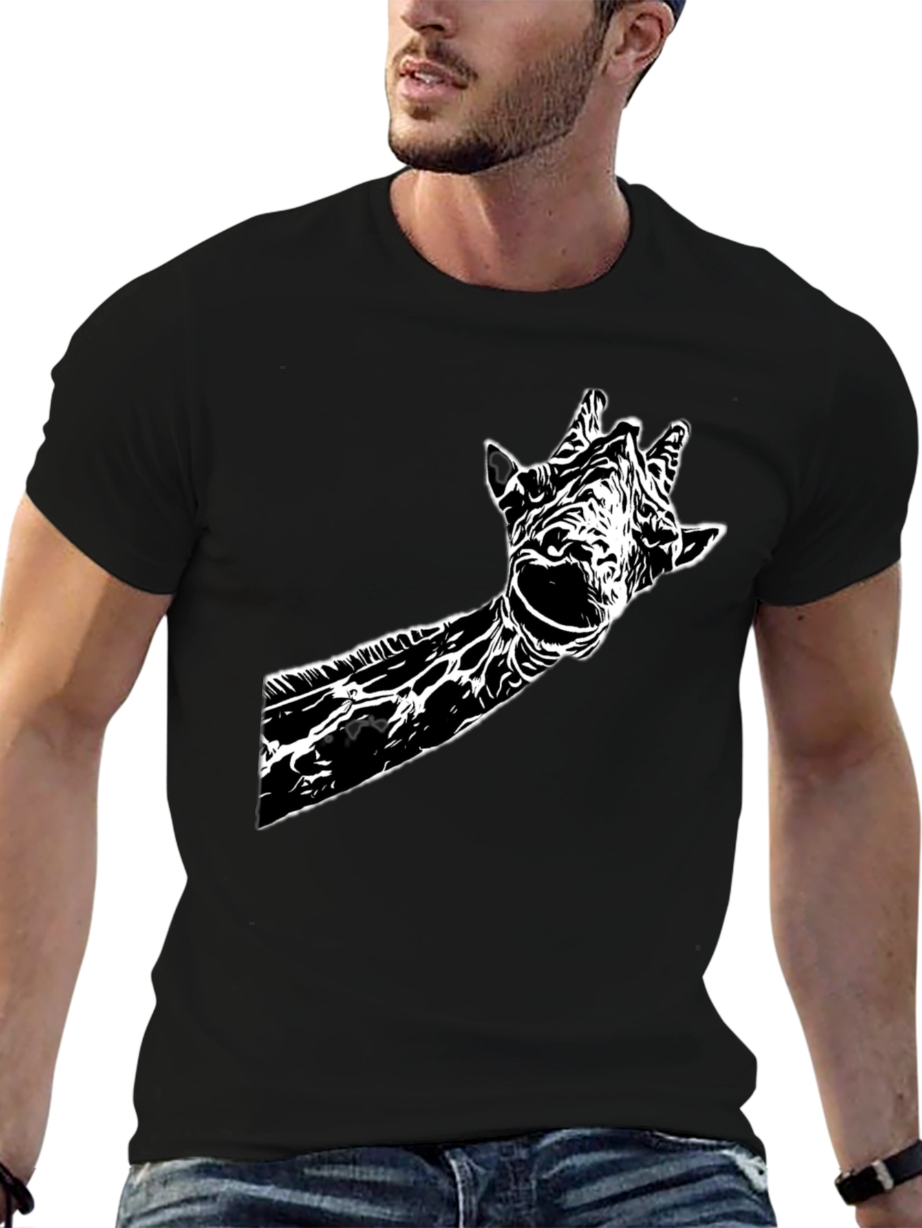 Black Giraffe Graphic Tee - Stylish Black Cotton T-Shirt view 6