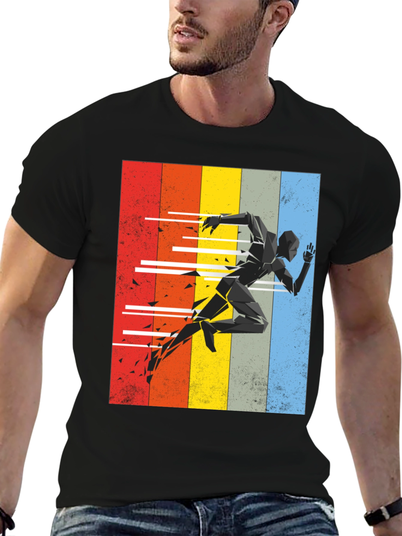 Black Geometric Runner Graphic Tee - Retro Style view 6