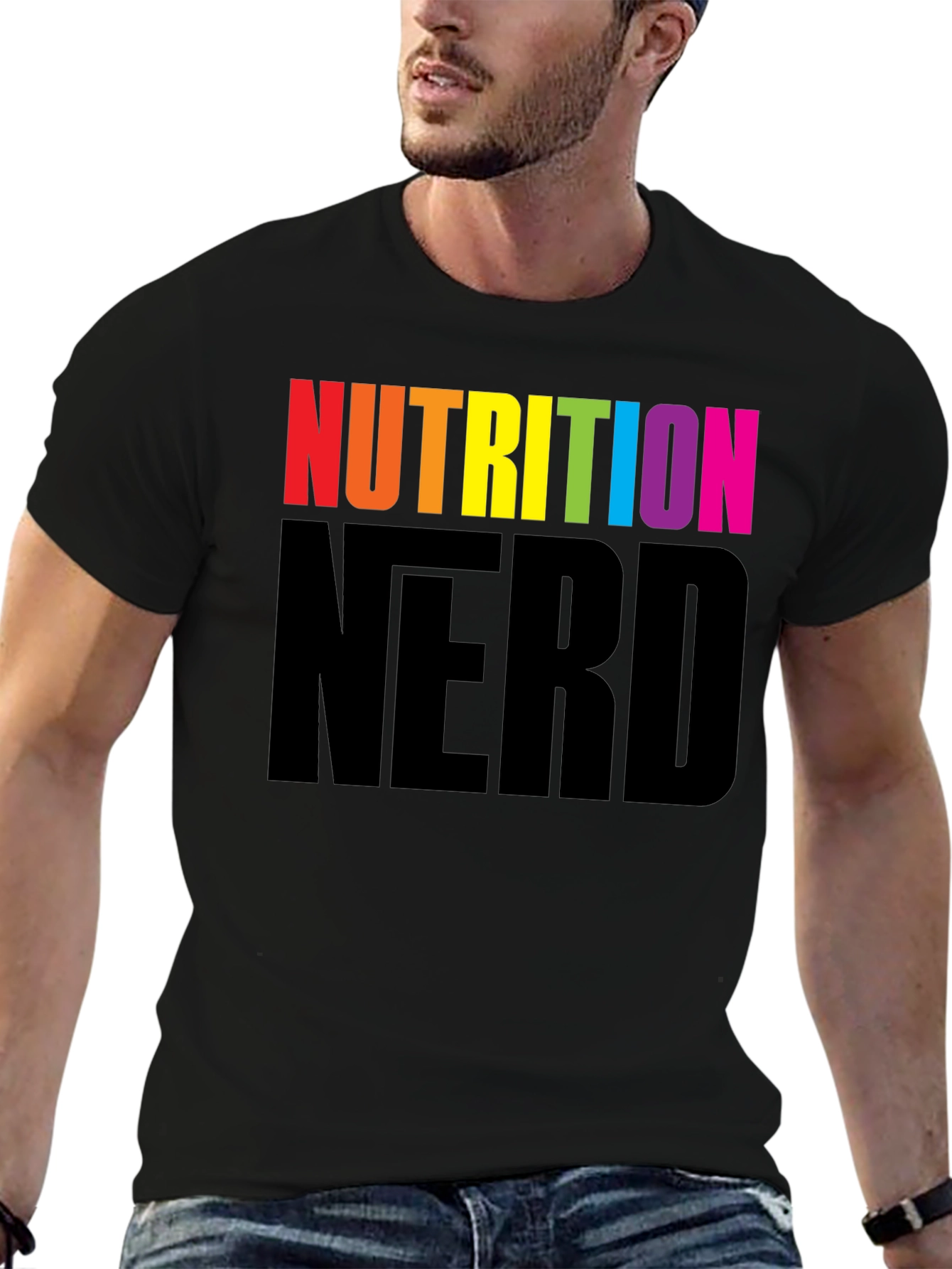 Nutrition Nerd Rainbow Graphic Black T-Shirt - 6