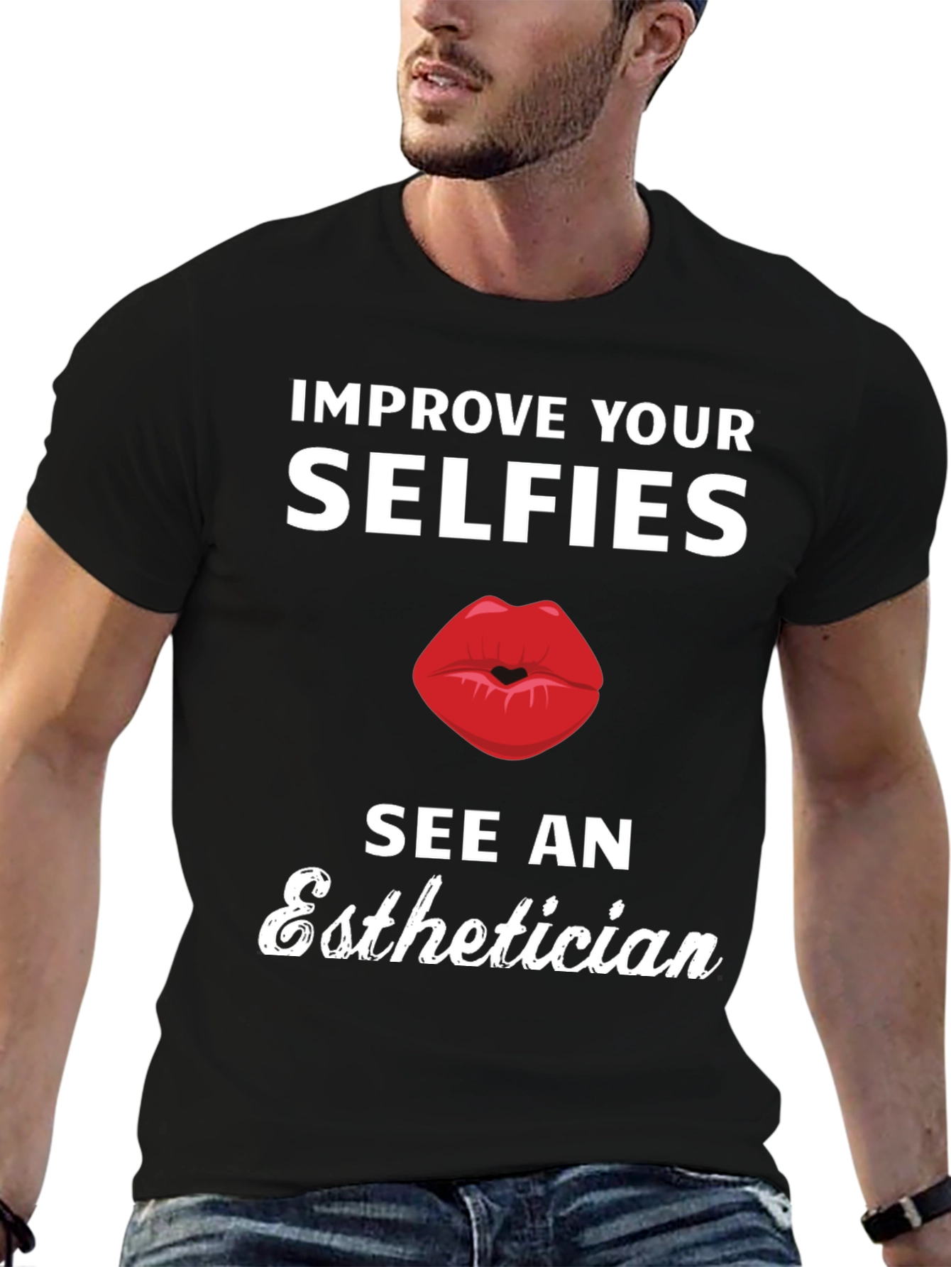 Black Improve Your Selfies Esthetician T-Shirt view 6