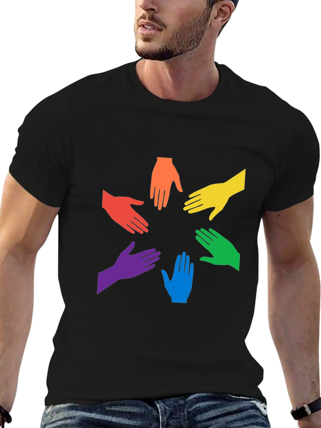 Black Unity Rainbow Hands Graphic T-Shirt view 6