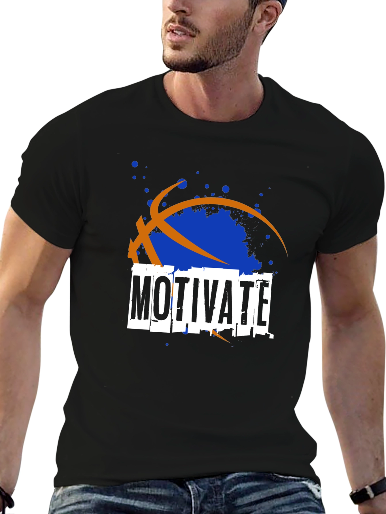 Black Motivate Basketball Graphic T-Shirt view 6