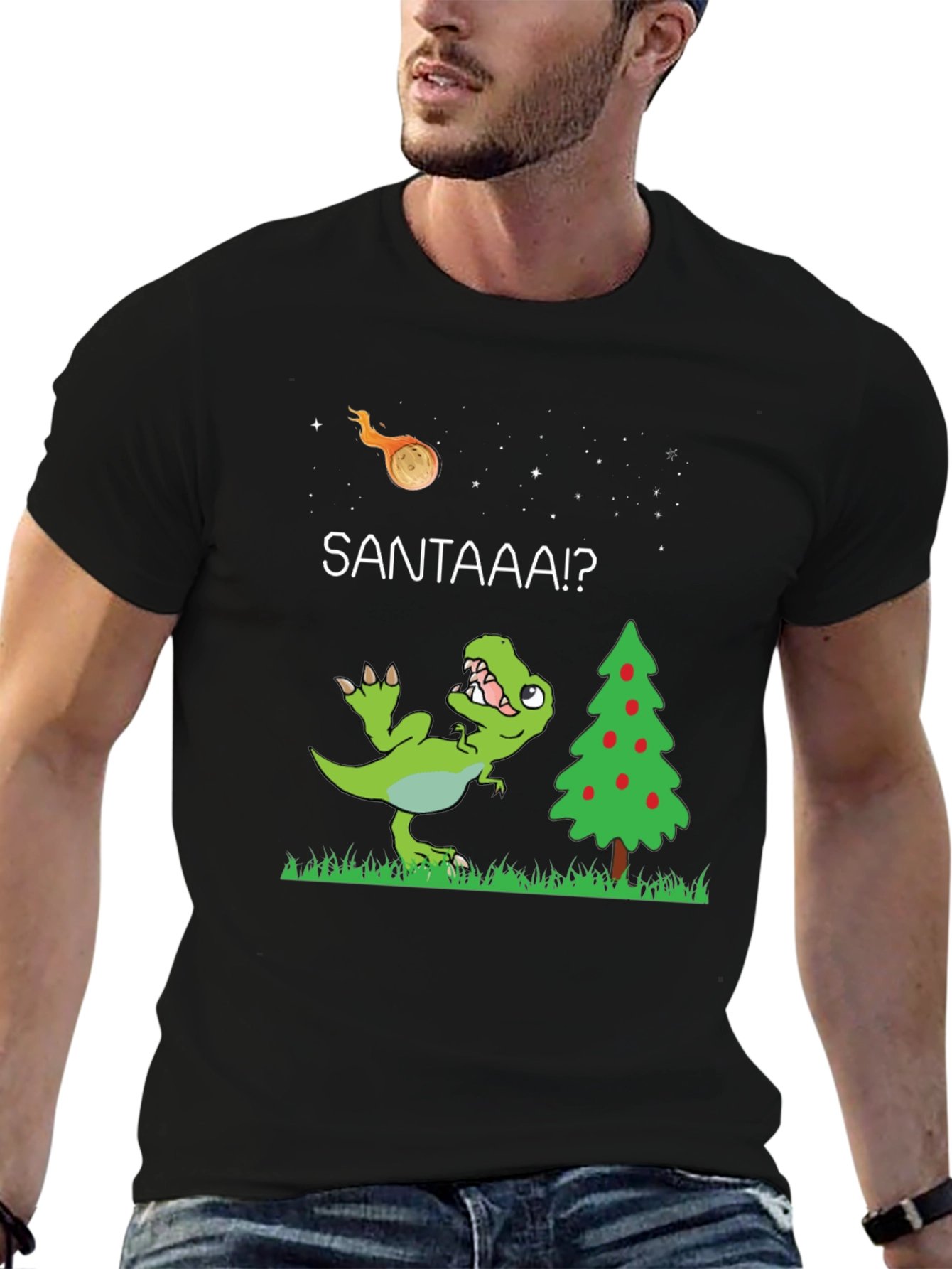 Black Dino Christmas T-Shirt: Santa Meteor! view 6