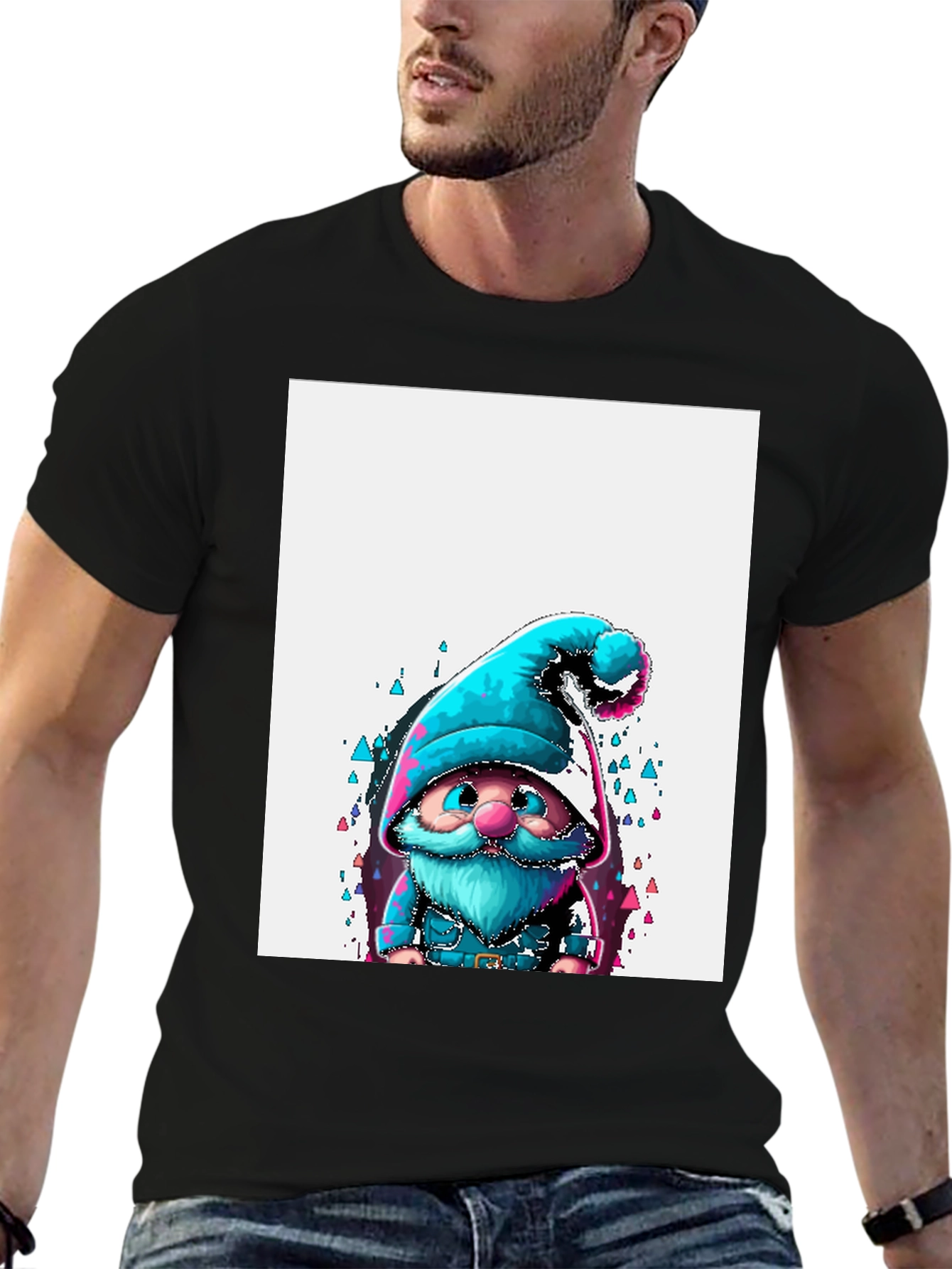 Black Whimsical Gnome Graphic Tee - Black Unisex T-Shirt view 6