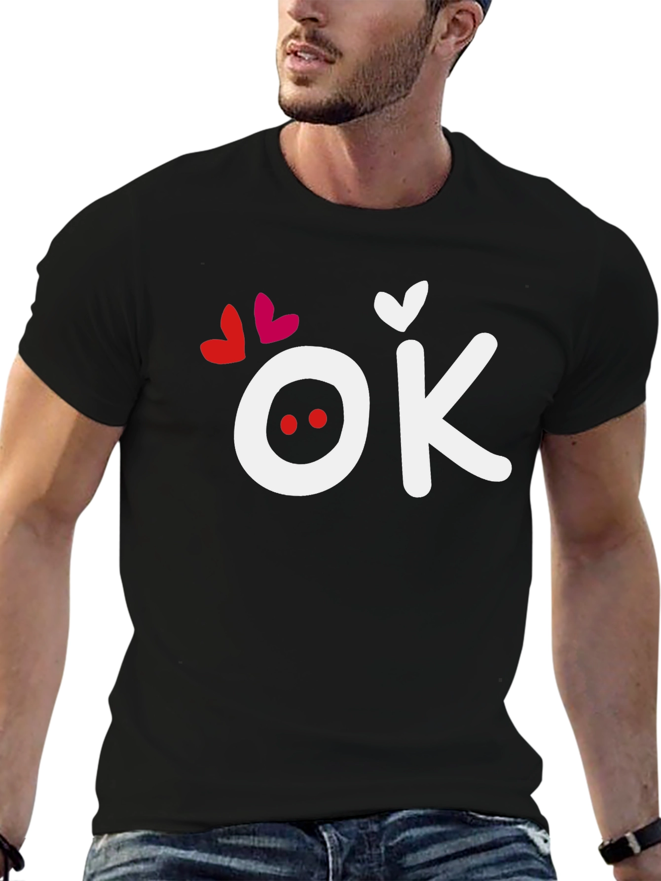 Black OK Hearts Graphic Tee - Soft Black T-Shirt view 6