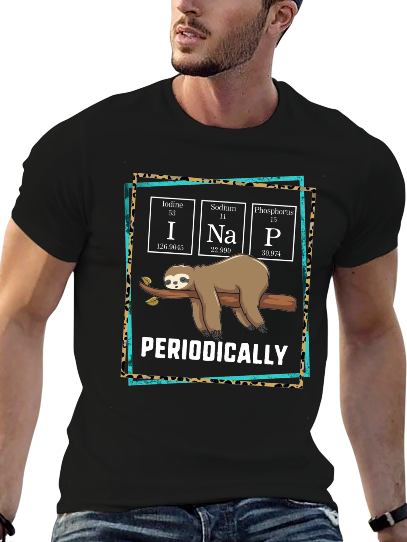 Black Funny Periodic Table Sloth T-Shirt view 6