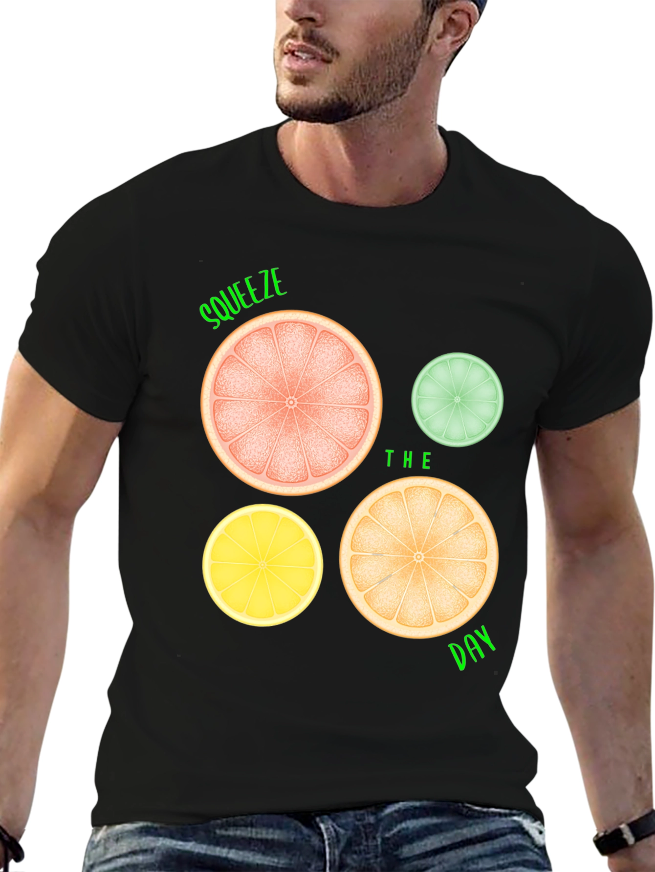 Black Squeeze the Day Graphic Tee - Citrus Fruit Design view 6