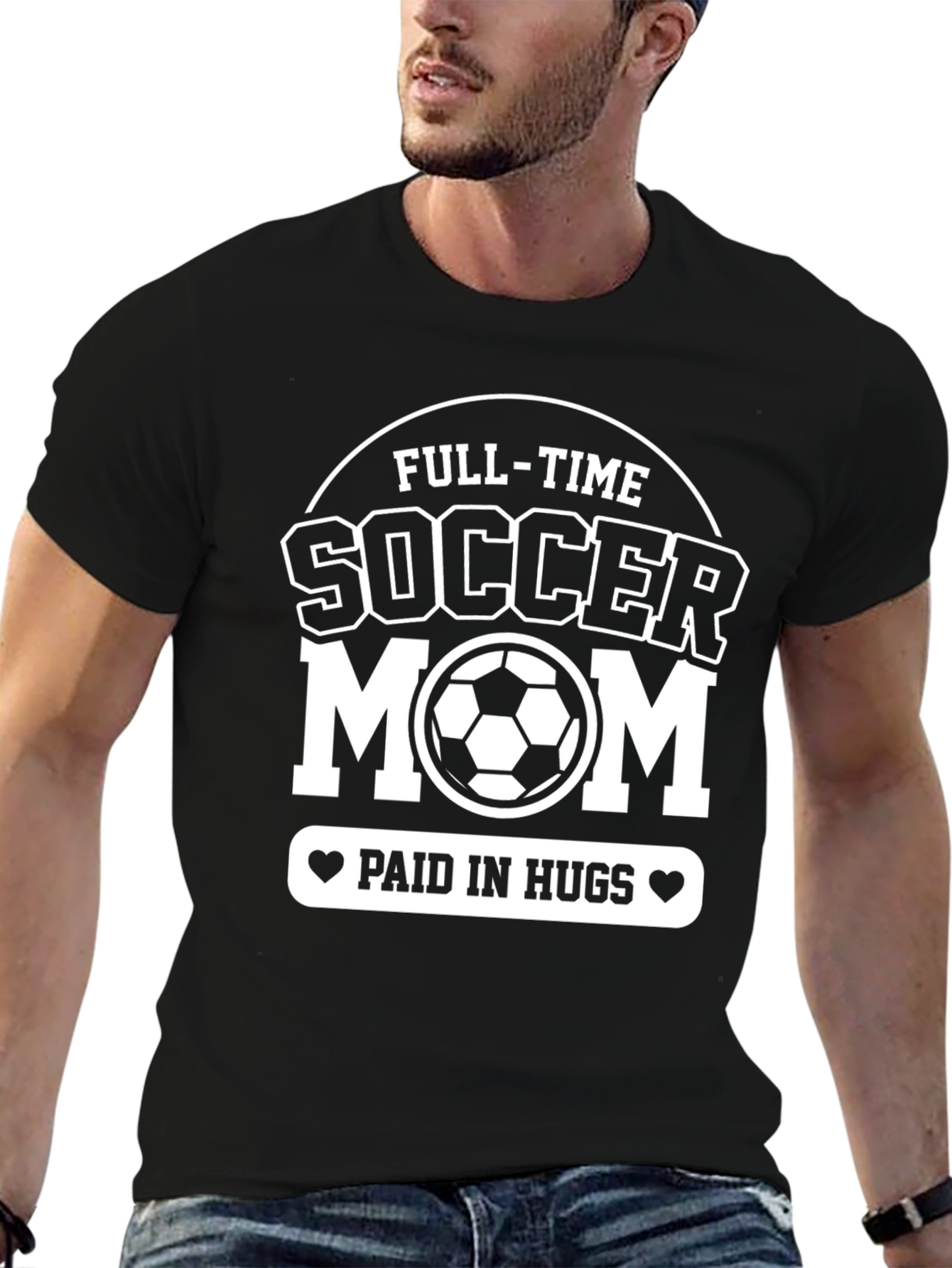Black Full-Time Soccer Mom T-Shirt - Paid In Hugs Graphic Tee view 6