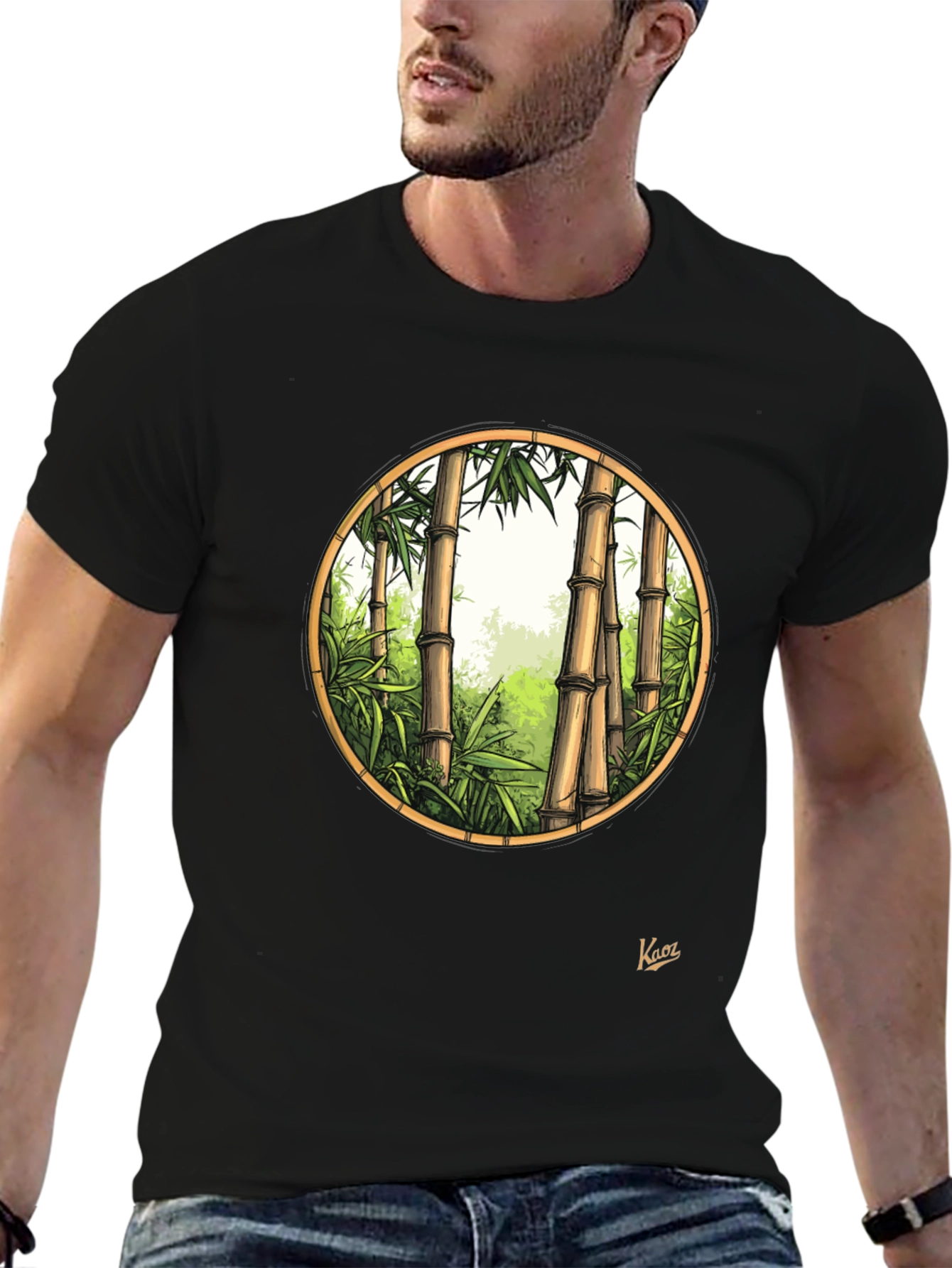 Black Bamboo Forest Graphic Tee - Nature Inspired Men's Shirt view 6