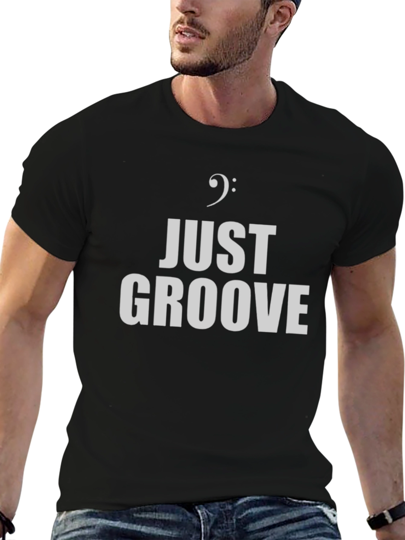 Black Just Groove Music T-Shirt - Bass Clef Graphic Tee view 6
