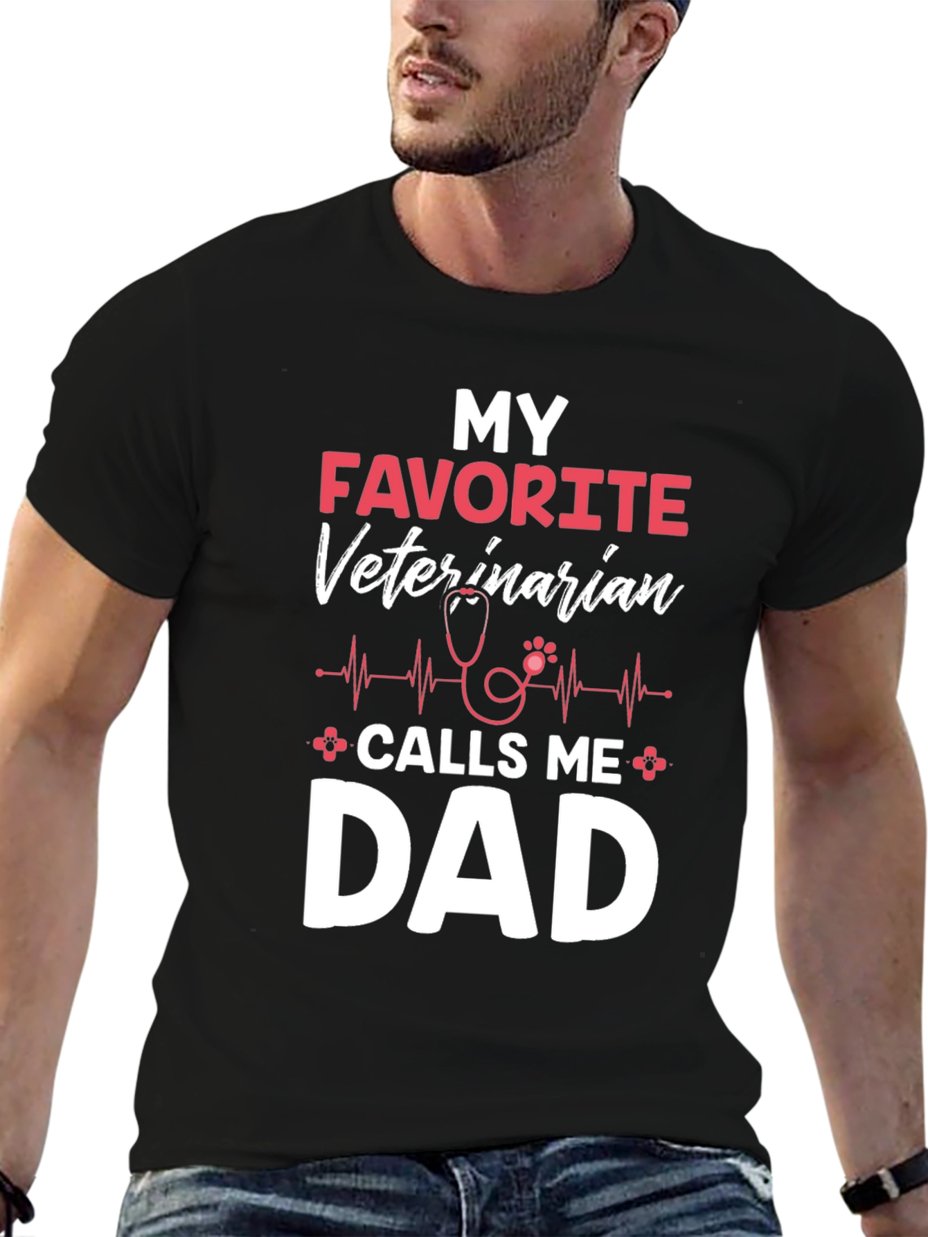 Black My Favorite Veterinarian Calls Me Dad T-Shirt view 6