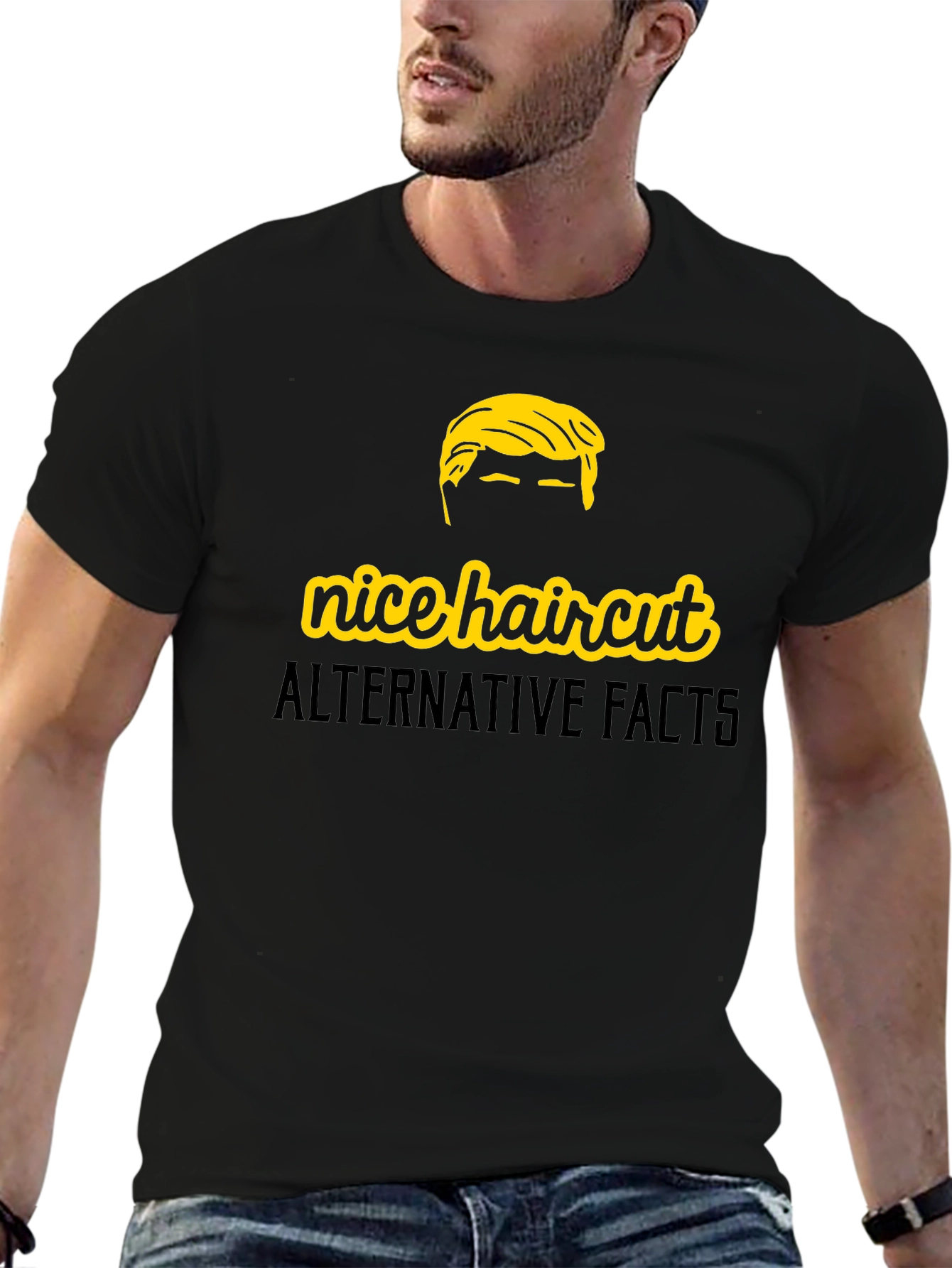 Black Nice Haircut Alternative Facts Graphic T-Shirt view 6