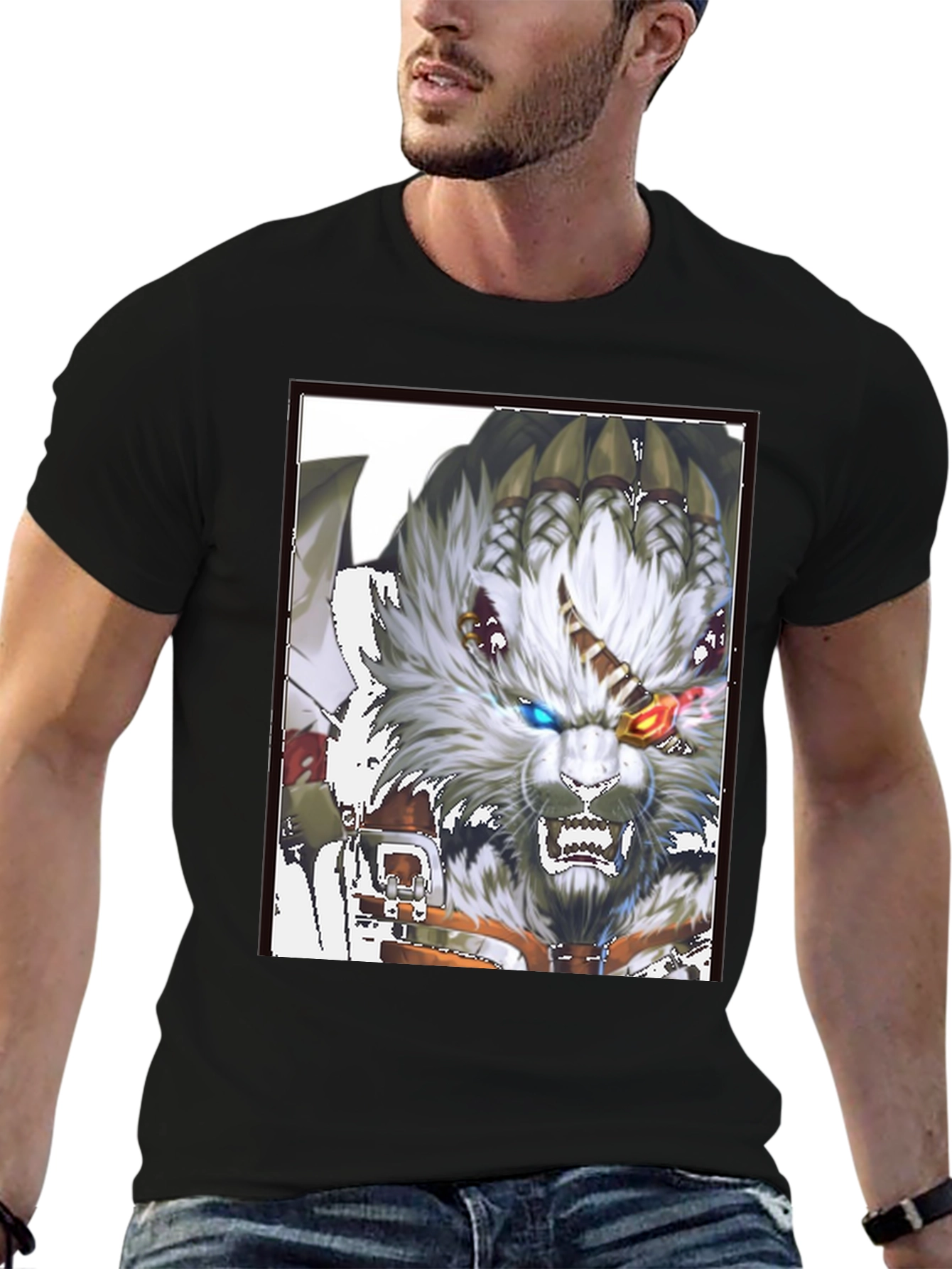 Black Bold Graphic Print Tee - Fierce Fantasy Wolf view 6