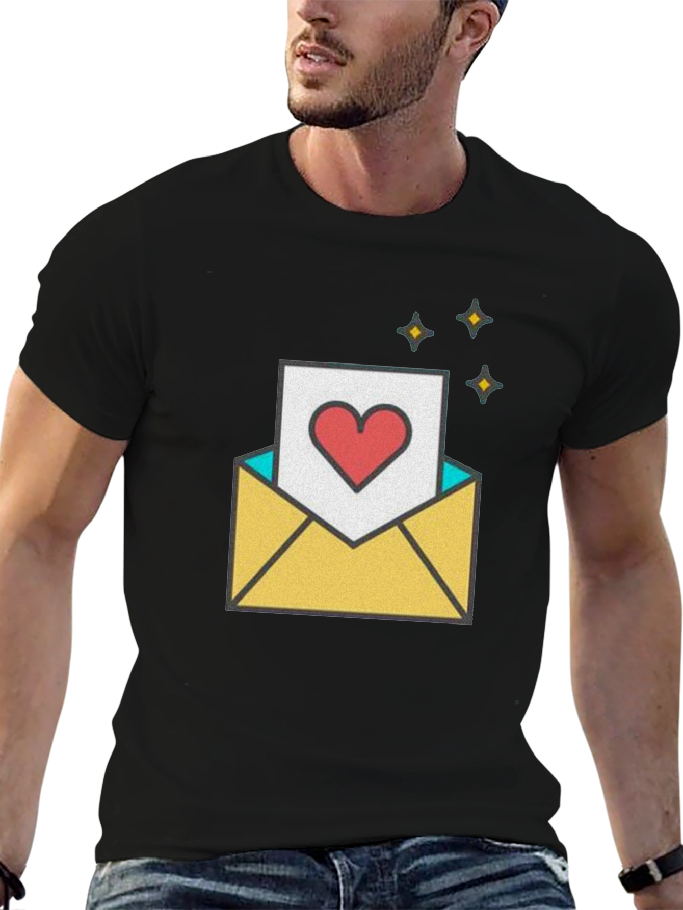 Black Love Letter Graphic T-Shirt - Romantic & Trendy view 6