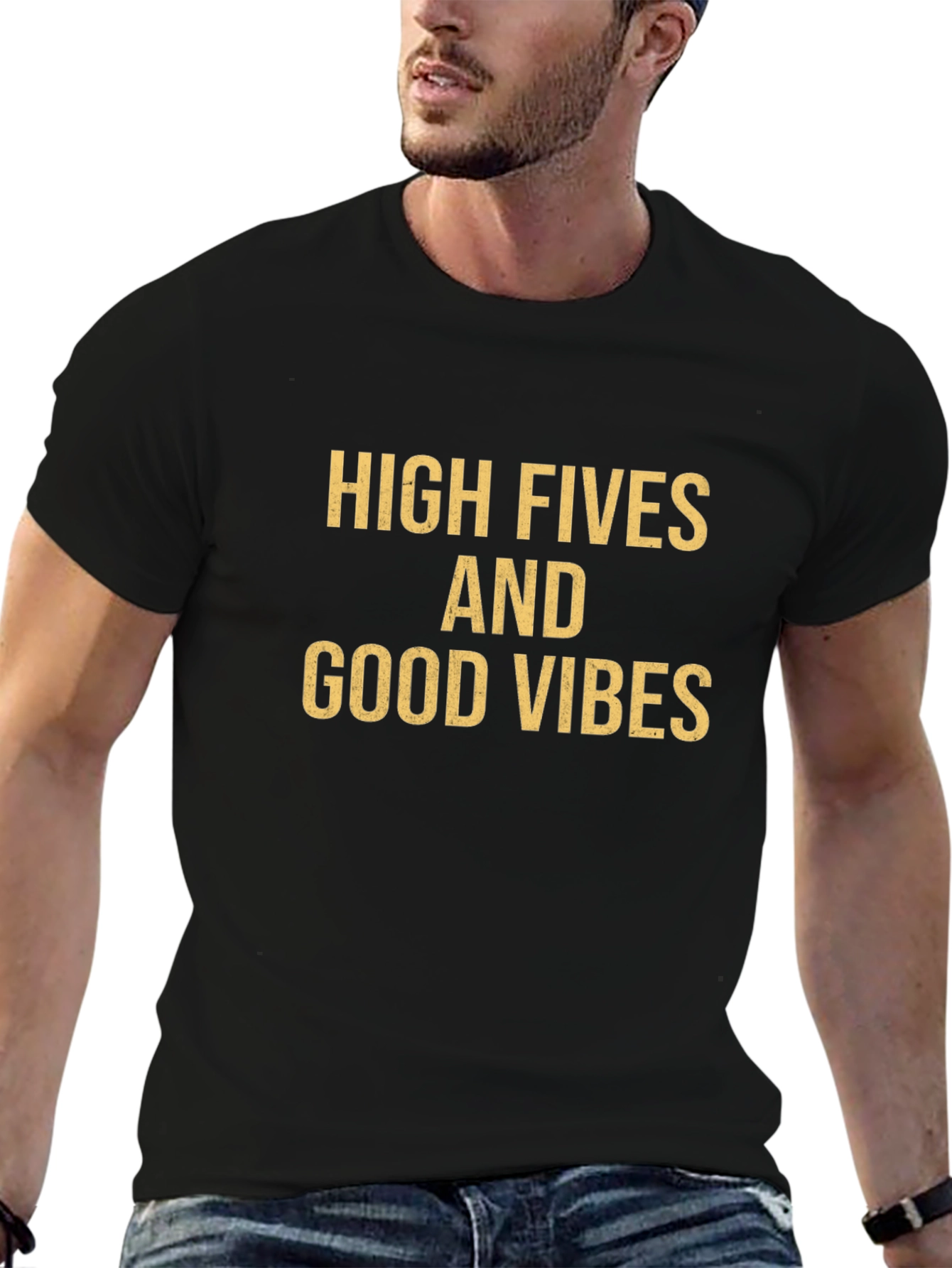 Black High Fives and Good Vibes Graphic Tee view 6