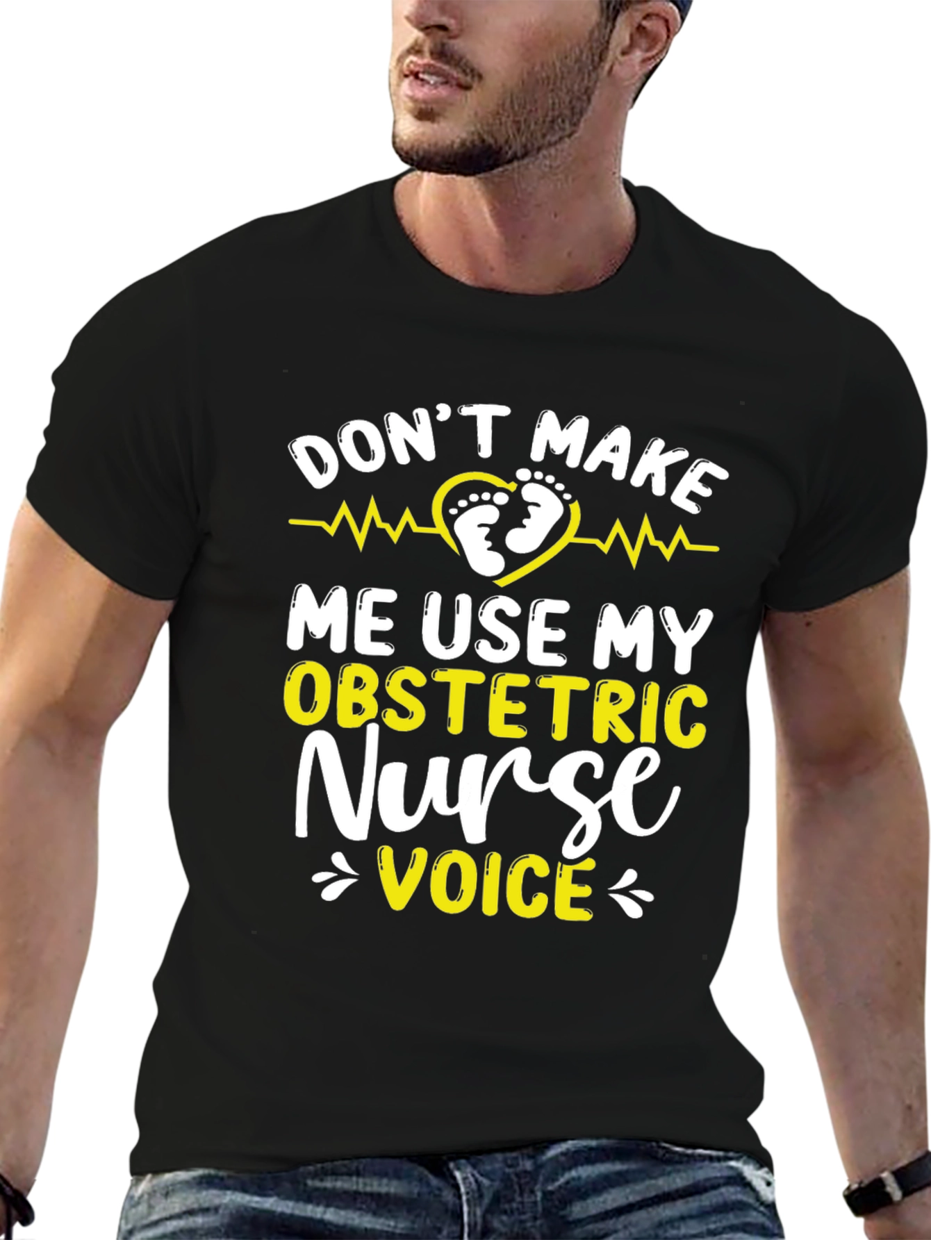 Black Obstetric Nurse Voice T-Shirt - Funny Nurse Tee view 6