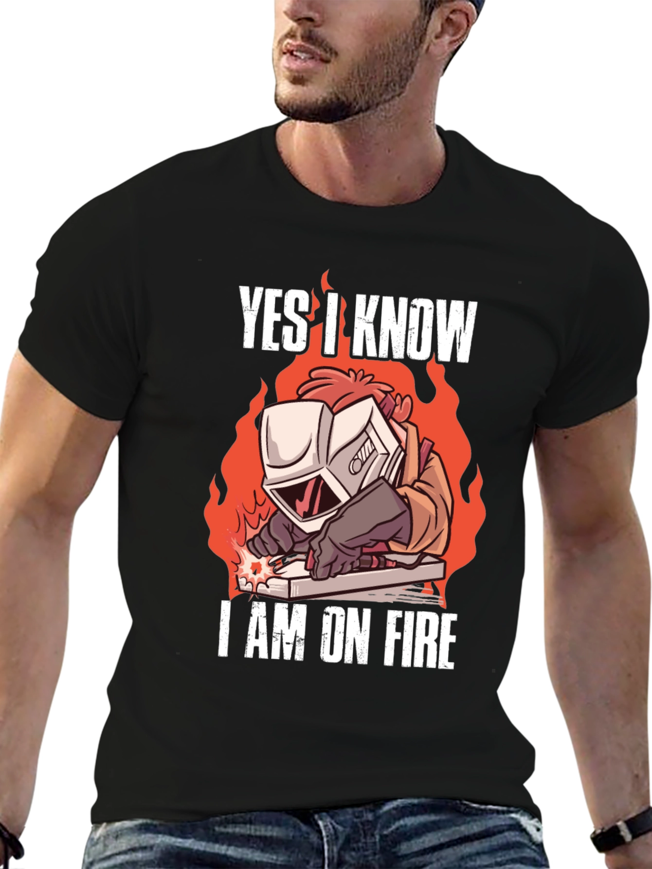 Black Yes, I Know I'm On Fire Welding T-Shirt view 6